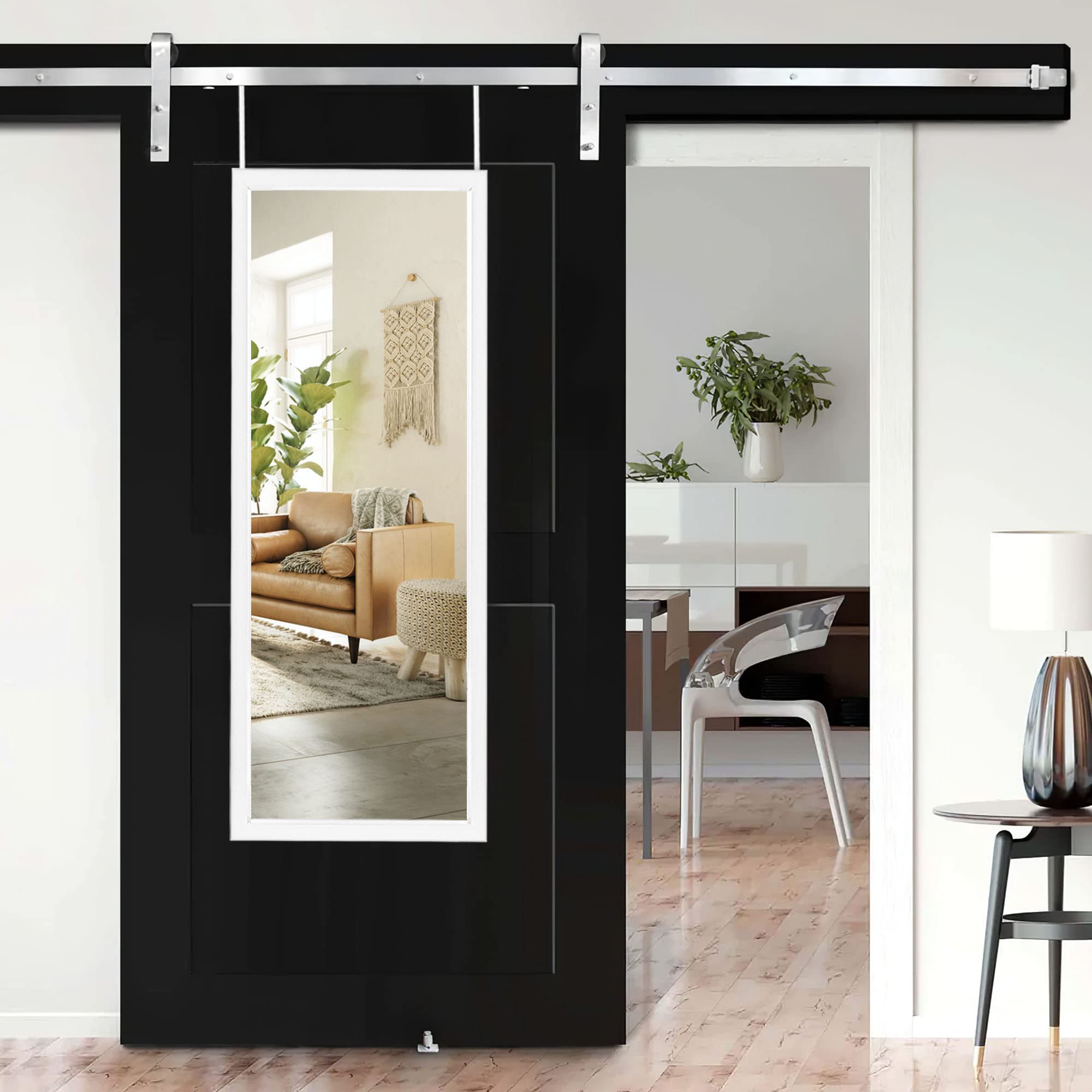 NeuType 47x16 Inch Full Length Mirror - Over The Door Hanging Mirror with 2 Metal Hangers for Bedroom, Bathroom & Living Room - Perfect for Home Decoration, Outfit Checks & Space-Saving (White)