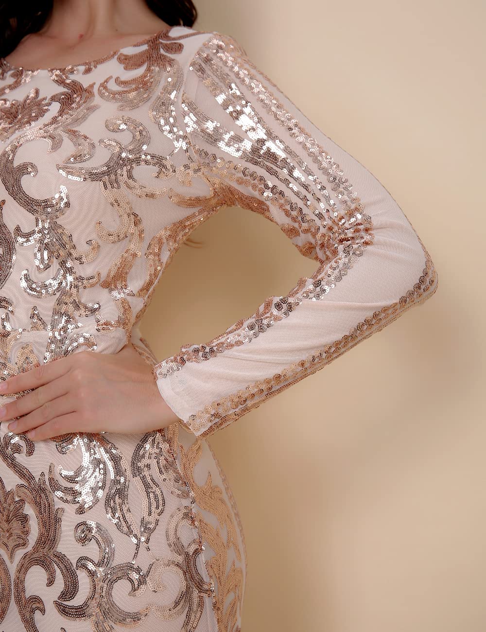 Elegant Women's Long Sleeve Sequin Mermaid Gown - Formal Prom Party Evening Dress for Special Occasions & Red Carpet Events
