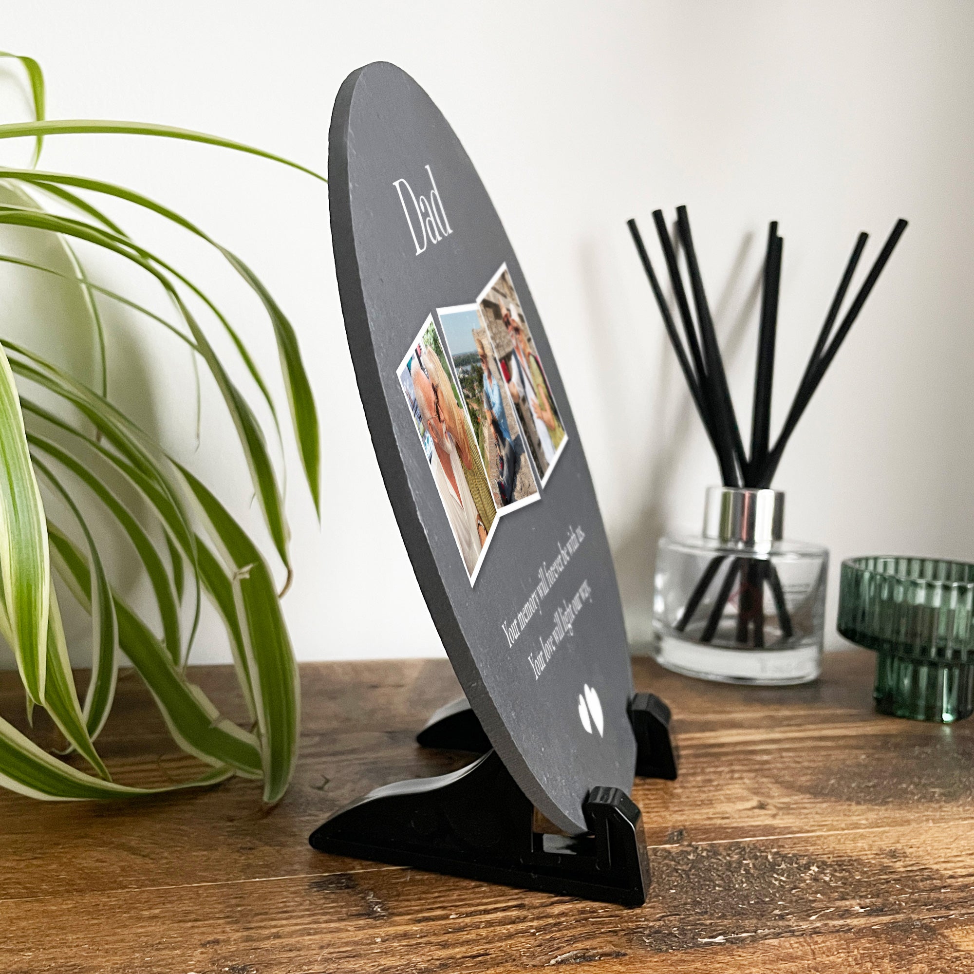 Personalized Circular Memorial Photo Slate with Stand - 20cm Engraved Picture Plaque for Loved Ones | Perfect for Home Decor, Memorial Gifts & Keepsakes