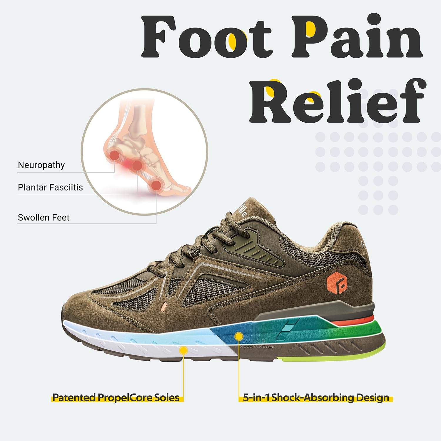 FitVille Men's Extra Wide Walking Shoes for Flat Feet - Wide Width Sneakers with Arch Support & Heel Pain Relief - Rebound Core Technology - Perfect for Walking, Running & Daily Comfort