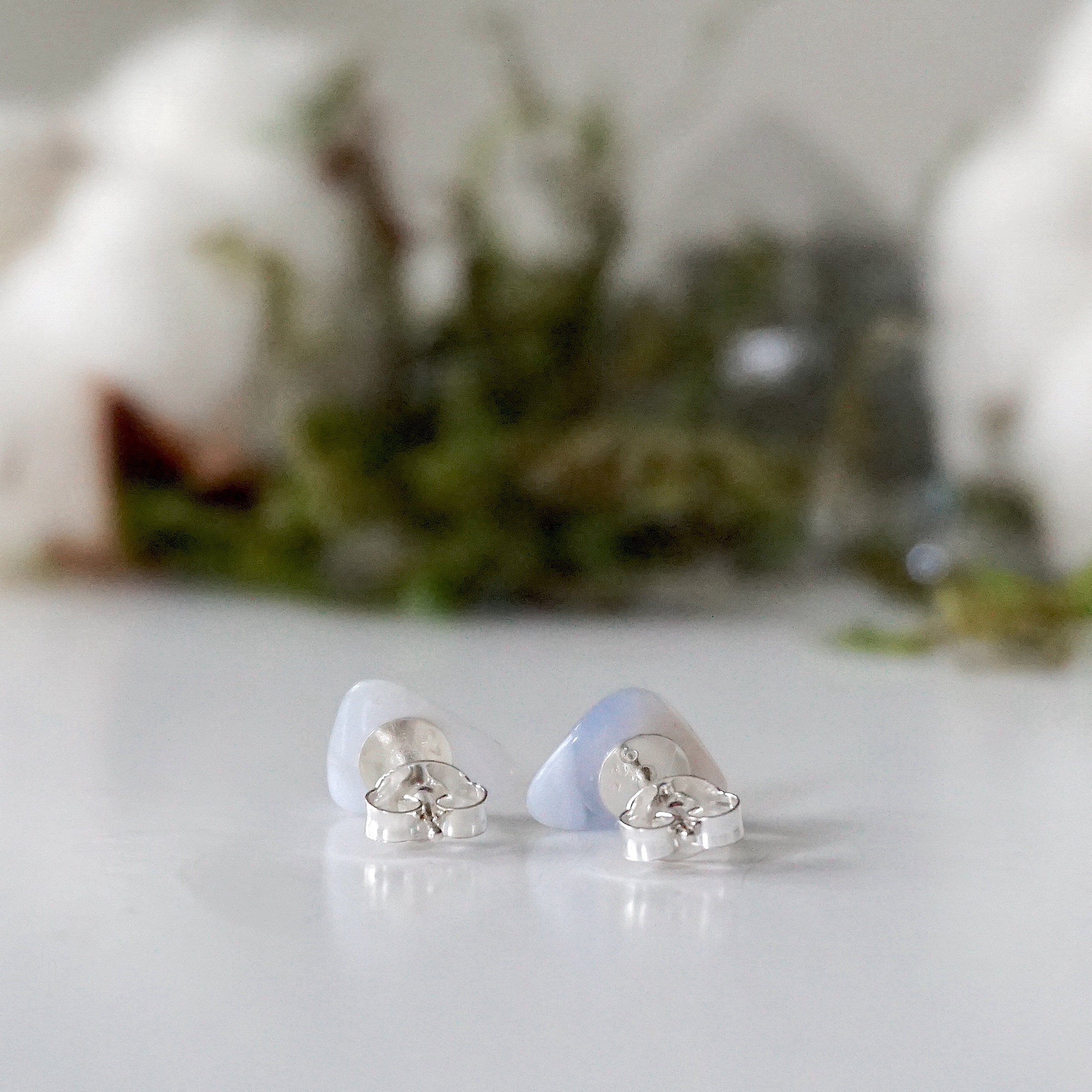 Blue Lace Agate Stud Earrings for Women - Sterling Silver Post Earrings - Elegant Dainty Jewelry for Everyday Wear, Gift Giving & Special Occasions