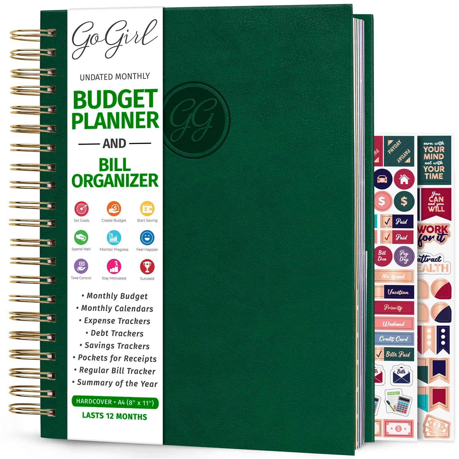 GoGirl Budget Planner - Monthly Bill Organizer with Pockets for Finance Tracking | Home & Office Use