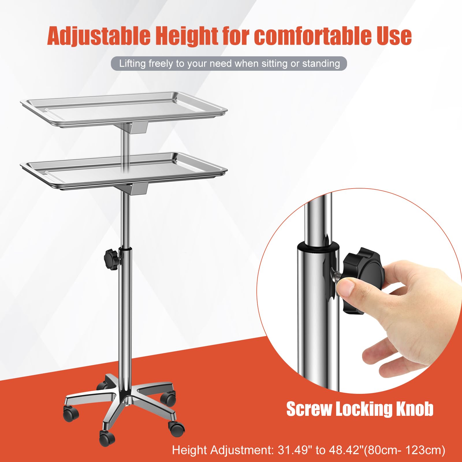 ChoJiah Extra Large Rolling Salon Tray - Heavy Duty Mayo Stand for Hairstylists, Tattoo Artists & Dental Clinics | Mobile Styling Station with Wheels for Hair Salons, Barber Shops & Tattoo Parlors
