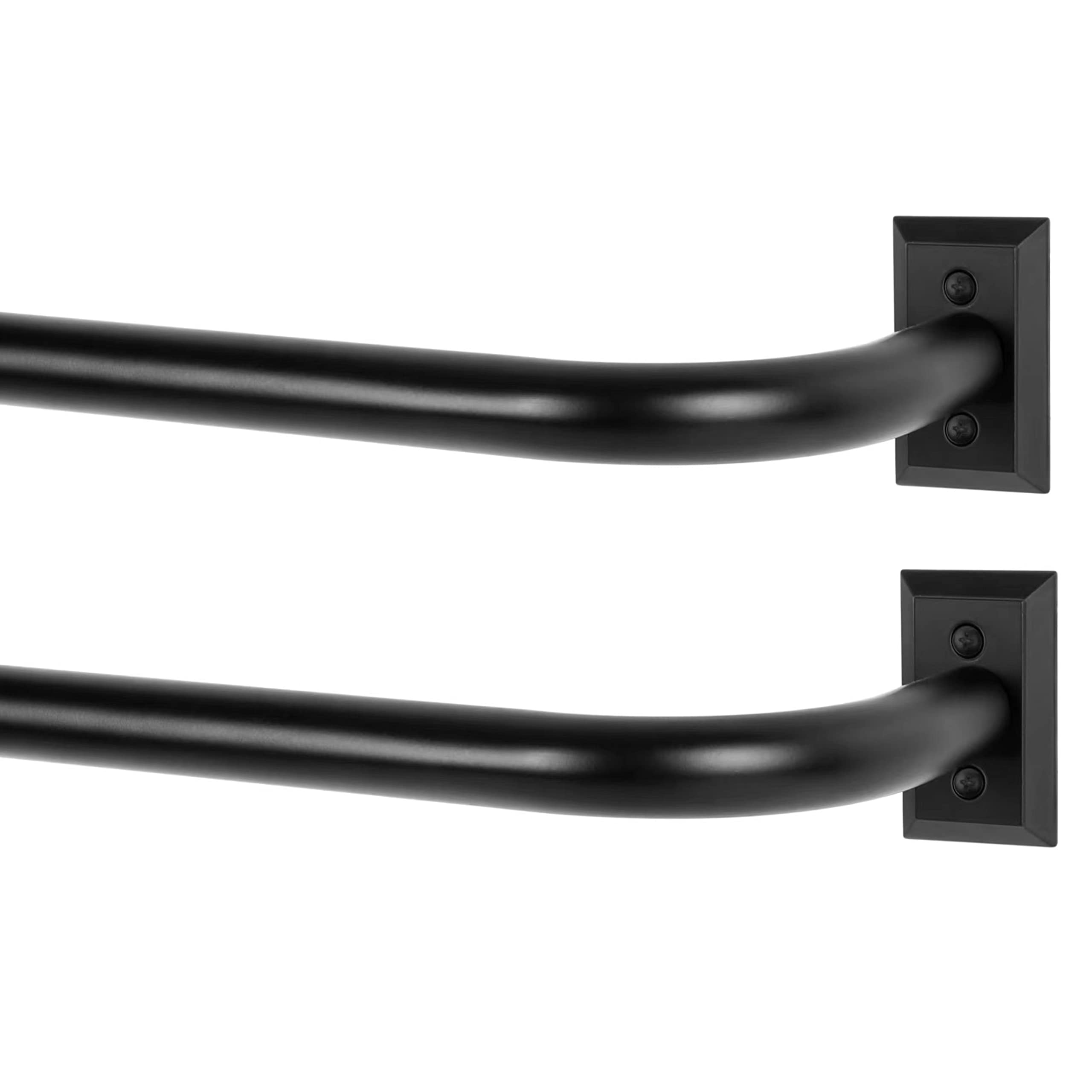 Blackout Heavy Duty Adjustable Curtain Rods 2 Pack - 28-48 Inch Matte Black French Curved Metal Drapery Rods for Bedroom & Kitchen - Easy Install Modern Decorative Window Treatment for Home & Office