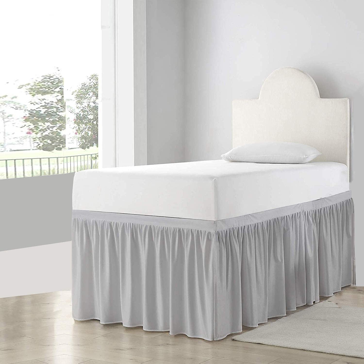 Elegant Ruffled Bed Skirt for Twin XL College Dorm - 42 Inch Drop Light Grey Bedding Skirt with 3-Sided Fabric | Perfect for Dorm Rooms, Guest Beds & Home Decor