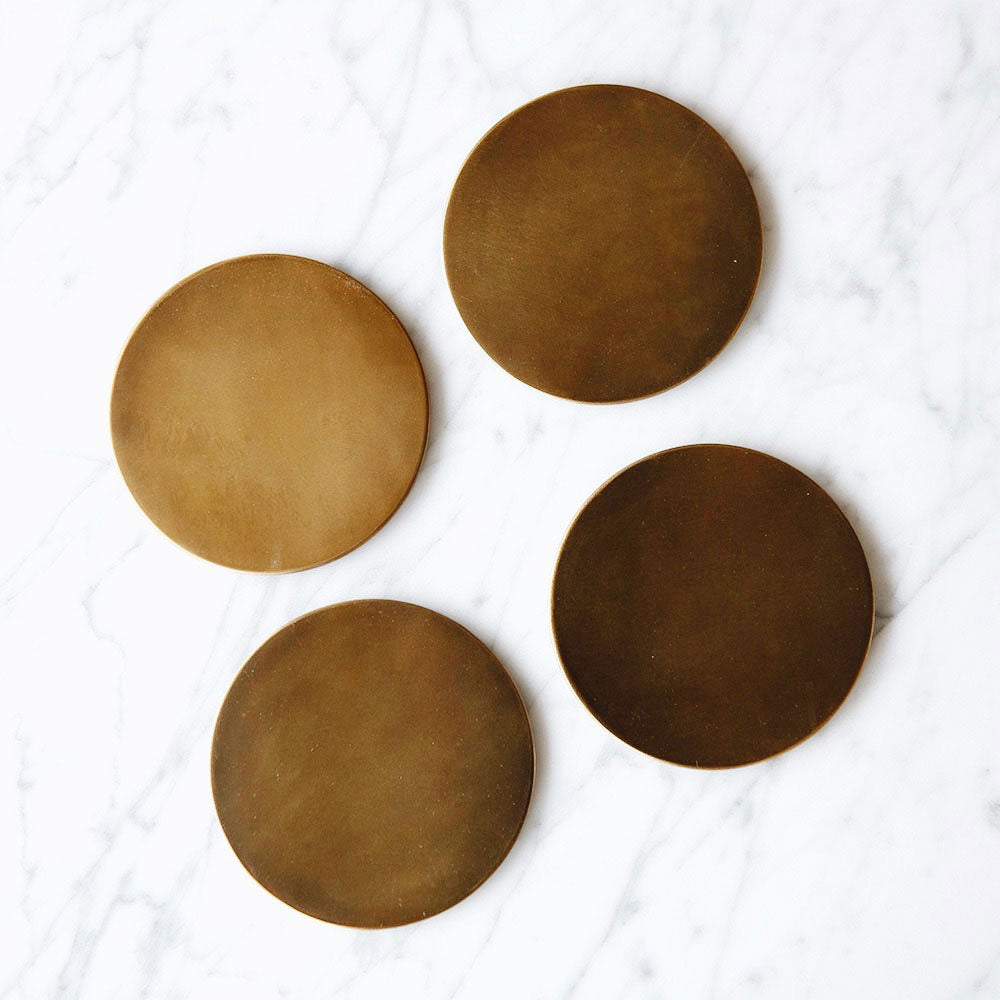Premium Brass Coaster Set of 6 - Elegant Drink Coasters for Coffee Tables, Bars & Home Decor - Perfect for Protecting Furniture from Water Rings & Stains