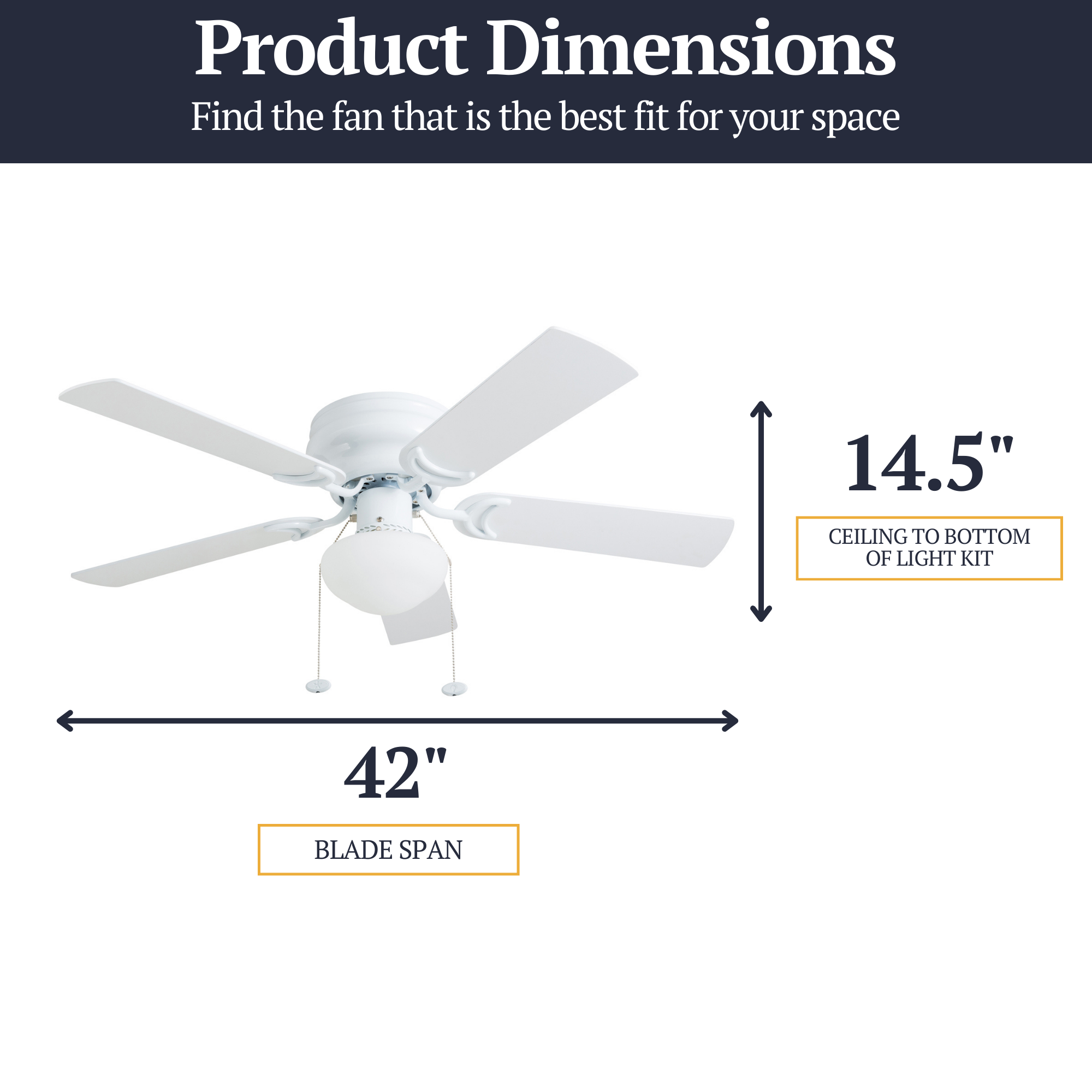 42 Inch Alvina White Ceiling Fan with Pull Chain - Modern Indoor Cooling Fan for Living Room, Bedroom, and Office