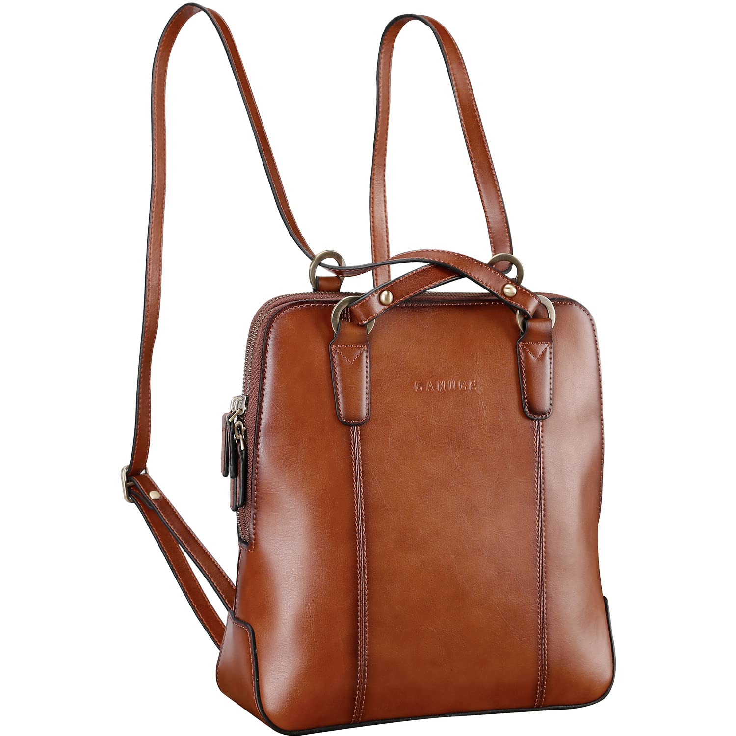 Banuce Stylish Small Convertible Leather Backpack Purse for Women - Fashionable Shoulder Bag & Crossbody Bag in Brown | Perfect for Work, Travel & Everyday Use