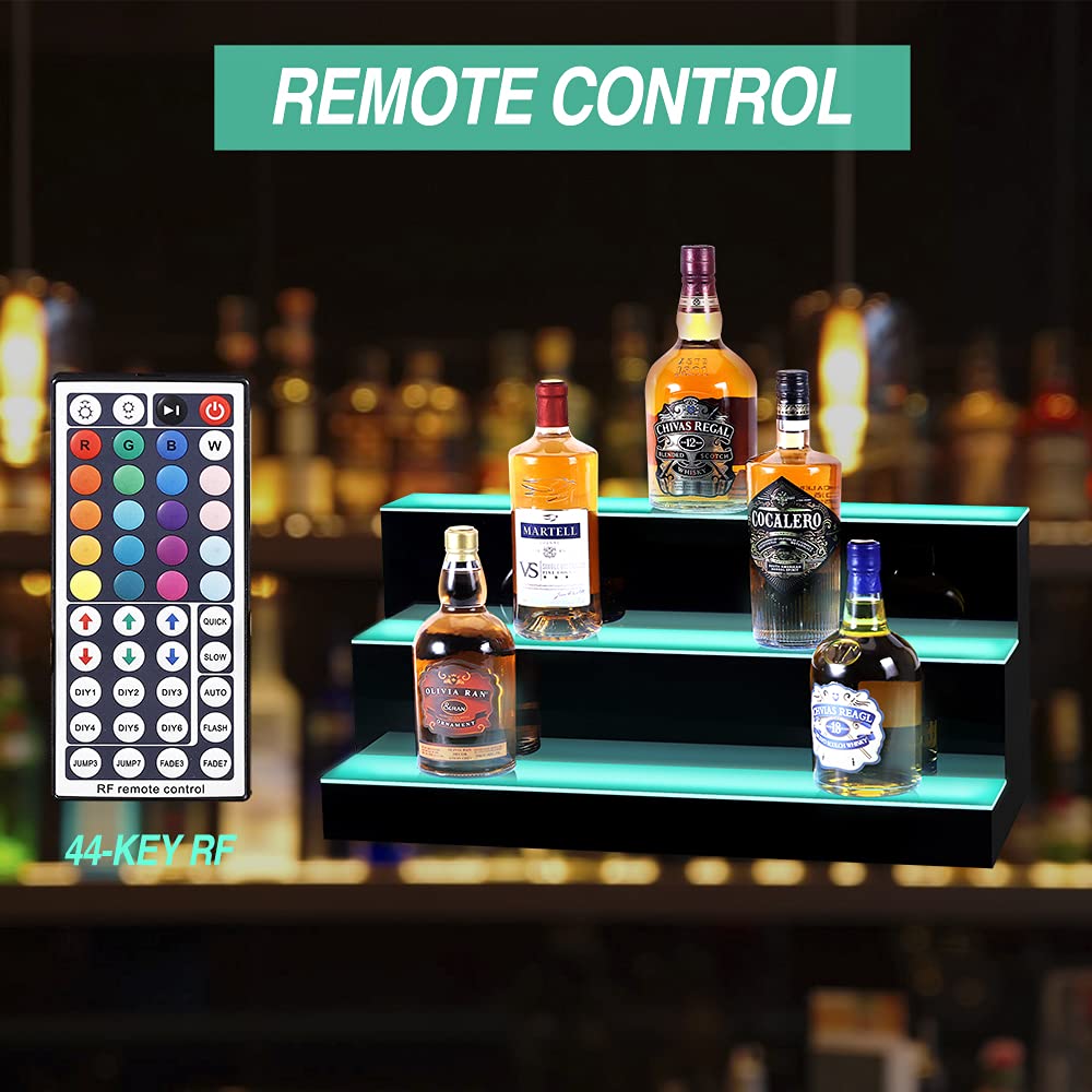 3-Tier 24 Inch LED Detachable Lighted Liquor Bottle Display Shelf - Adjustable Bar Shelf with Remote Control & USB Power Bank - Perfect for Commercial Bars, Restaurants, and Home Entertainment Areas