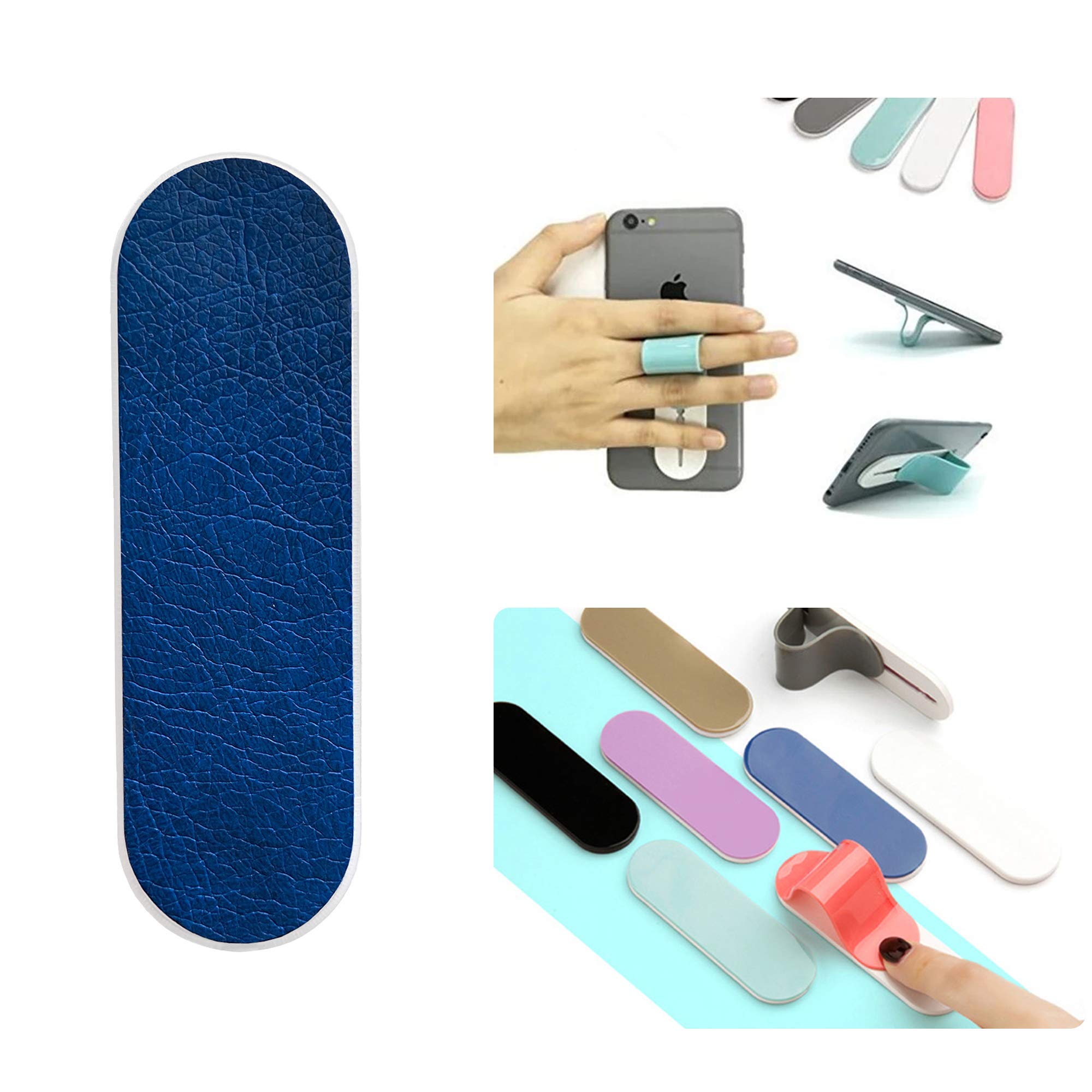 ZOQIZA Universal Phone Grip Holder - Leather Admiral Blue Finger Strap with Kickstand for iPhone, Samsung & All Smartphones | Perfect for One-Hand Use, Selfies & Video Watching