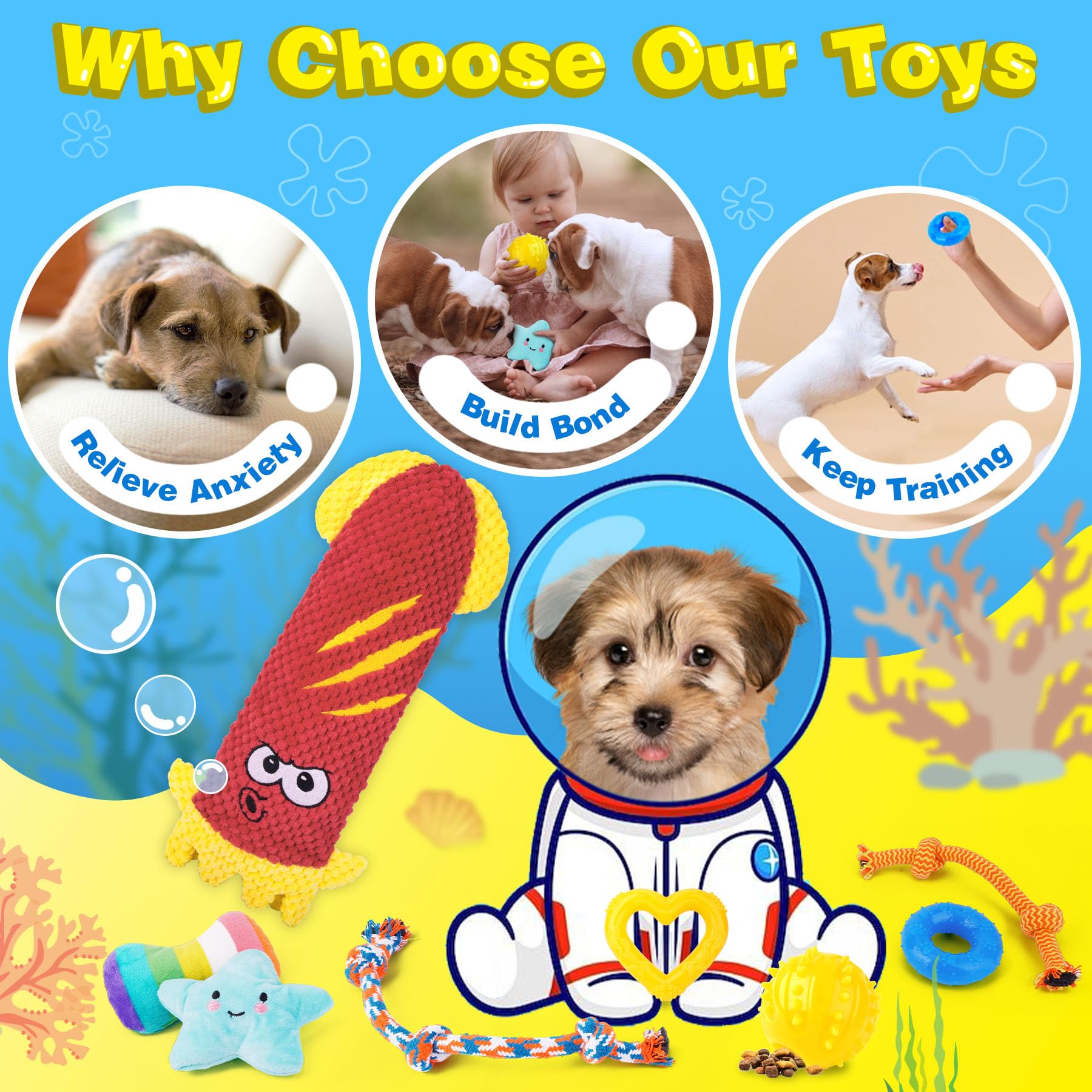 9 Pack Puppy Teething Toys - Interactive Chew Toys for Small Dogs with Rope & Squeaky Toys - Perfect for Playtime & Training