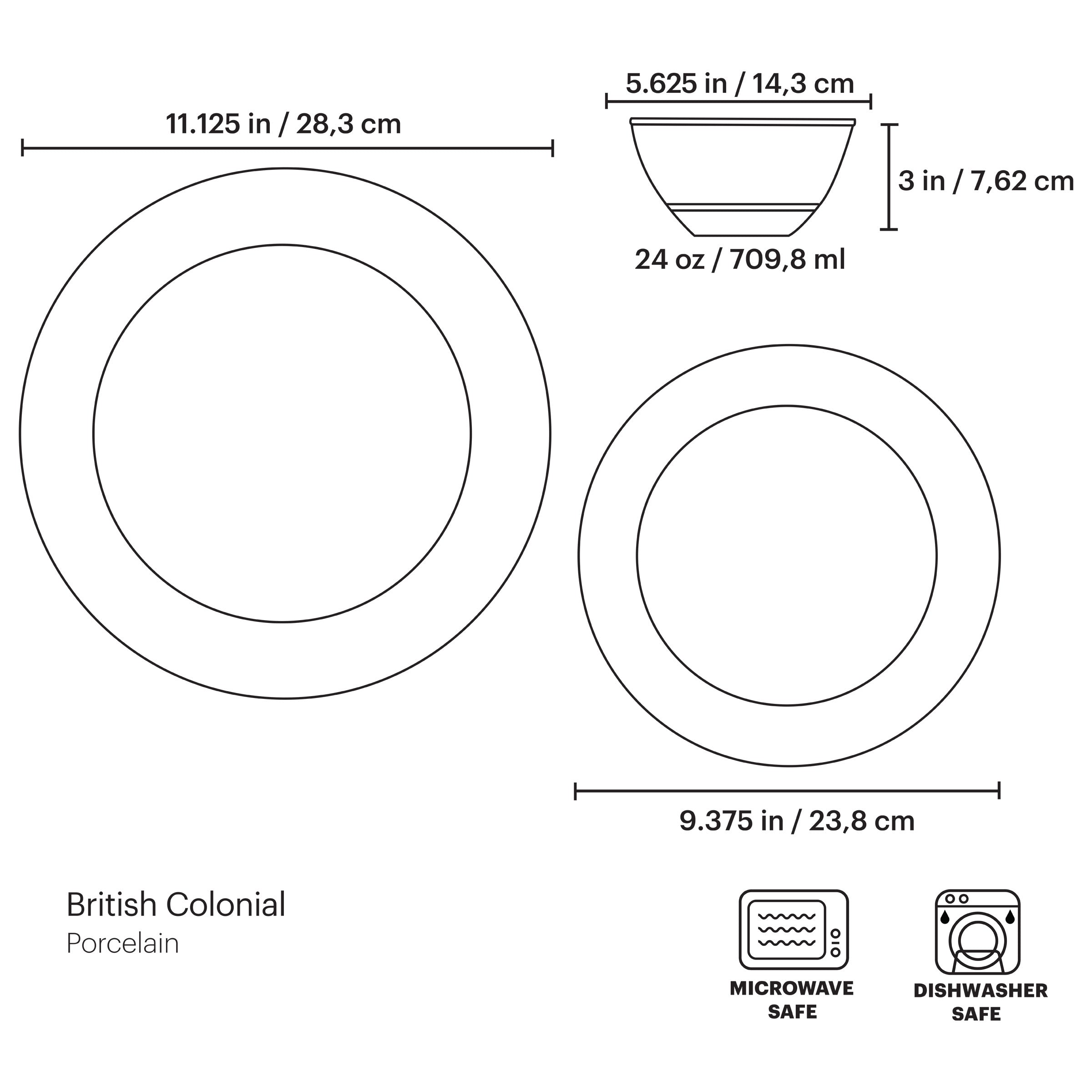 British Colonial Tradewind 12-Piece Dinnerware Set - Elegant Porcelain Plates, Bowls & Mugs for Formal Dining, Entertaining & Holiday Gatherings