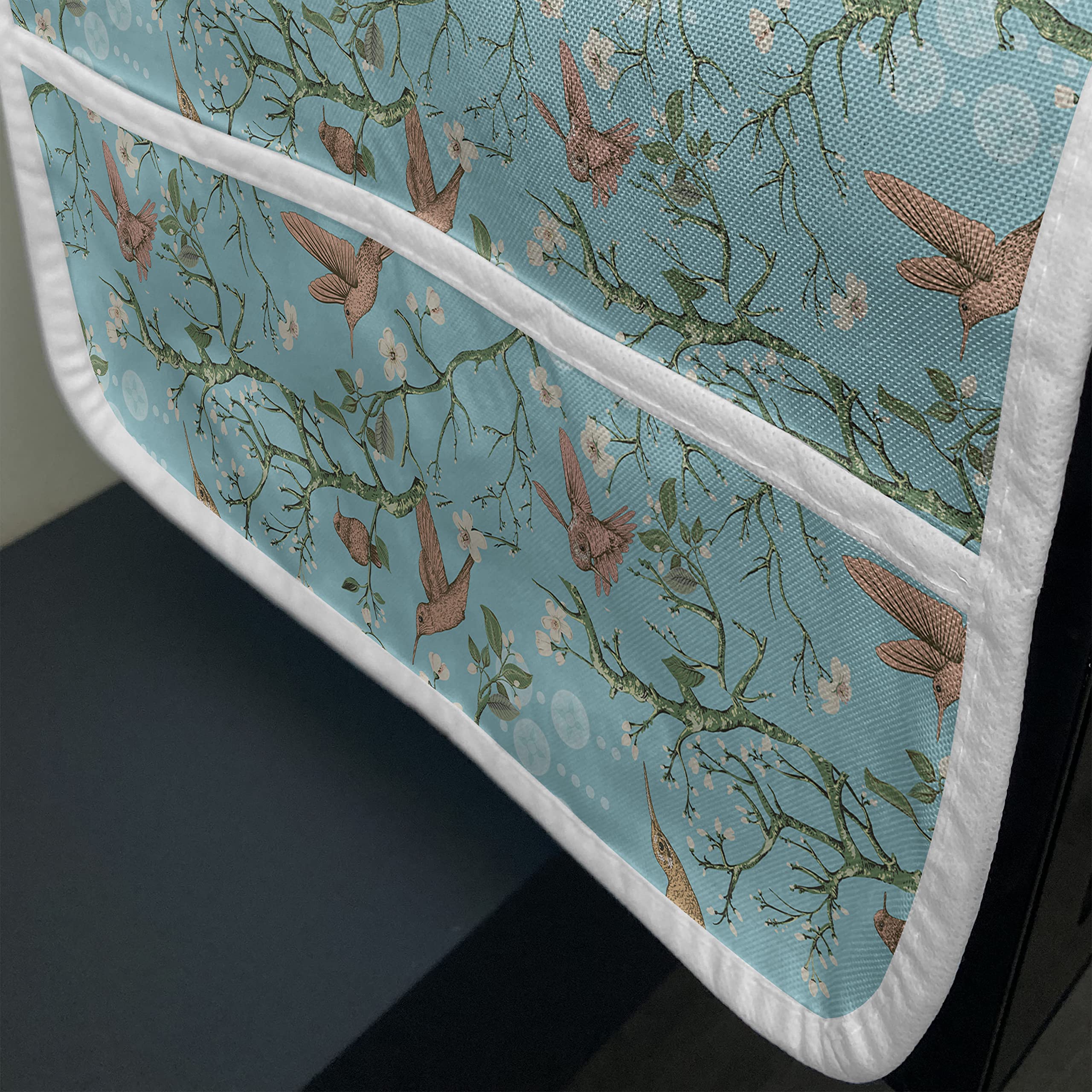 Ambesonne Spring Microwave Cover - Hummingbirds on Blooming Tree Branches Retro Style, Waterproof Kitchen Organizer with Pockets, 36