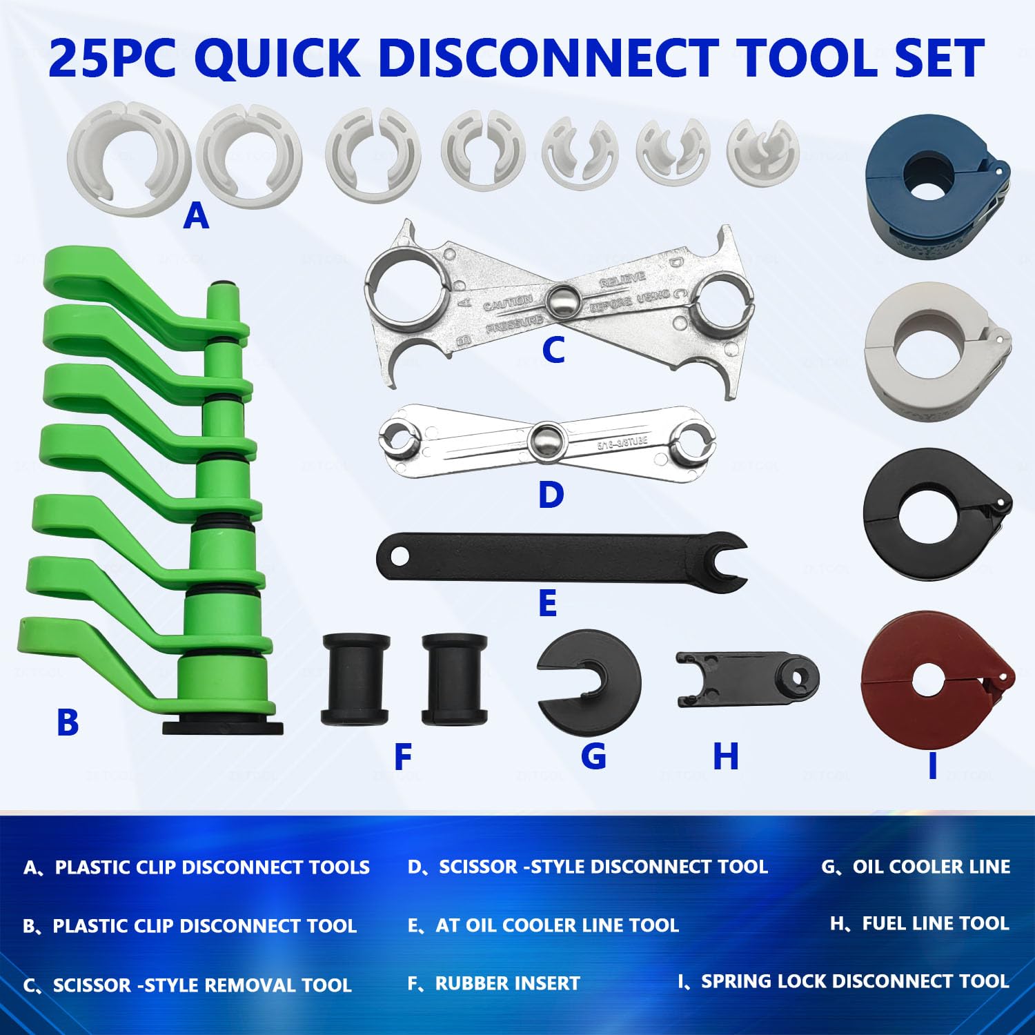 **ZKTOOL 25-Piece Quick Disconnect Tool Set - A/C, Fuel & Transmission Line Disconnect Kit for Mechanics - Compatible with Ford, Chevy, GM & More - Perfect for Auto Repair & Maintenance**
