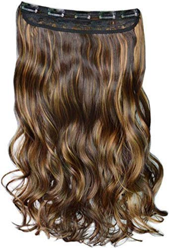 HOJI Clip-in Hair Extensions - Golden Brown to Light Blonde Highlighted Synthetic Hair Pieces | Curly Wavy Human-Like Extensions for Women | Perfect for Parties, Weddings & Daily Styling