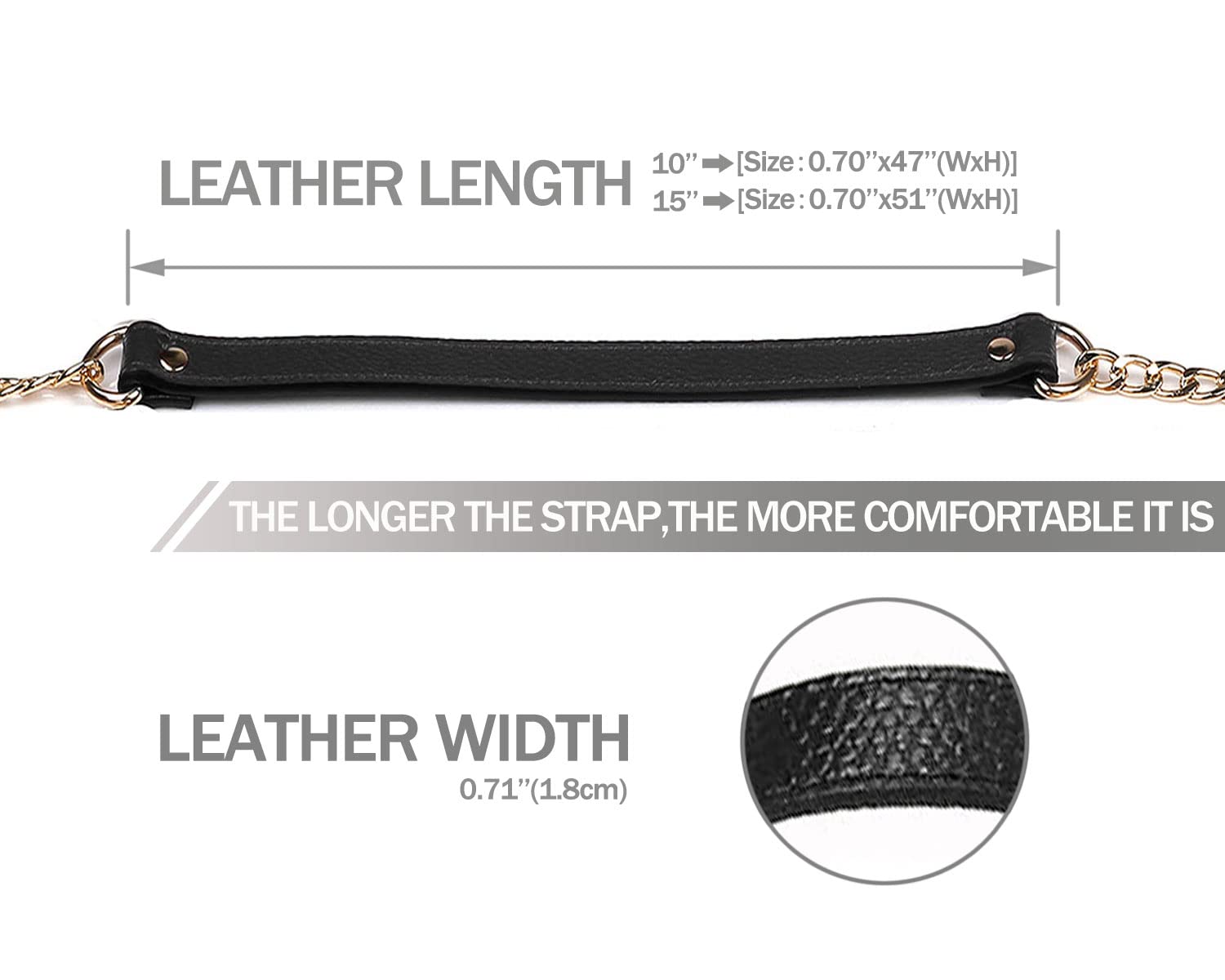 VanEnjoy 18MM Replacement Chain & Genuine Leather Shoulder Strap for Handbags - Adjustable Crossbody Purse Strap (Black) - Perfect for Daily Use, Travel & Fashion Accessories