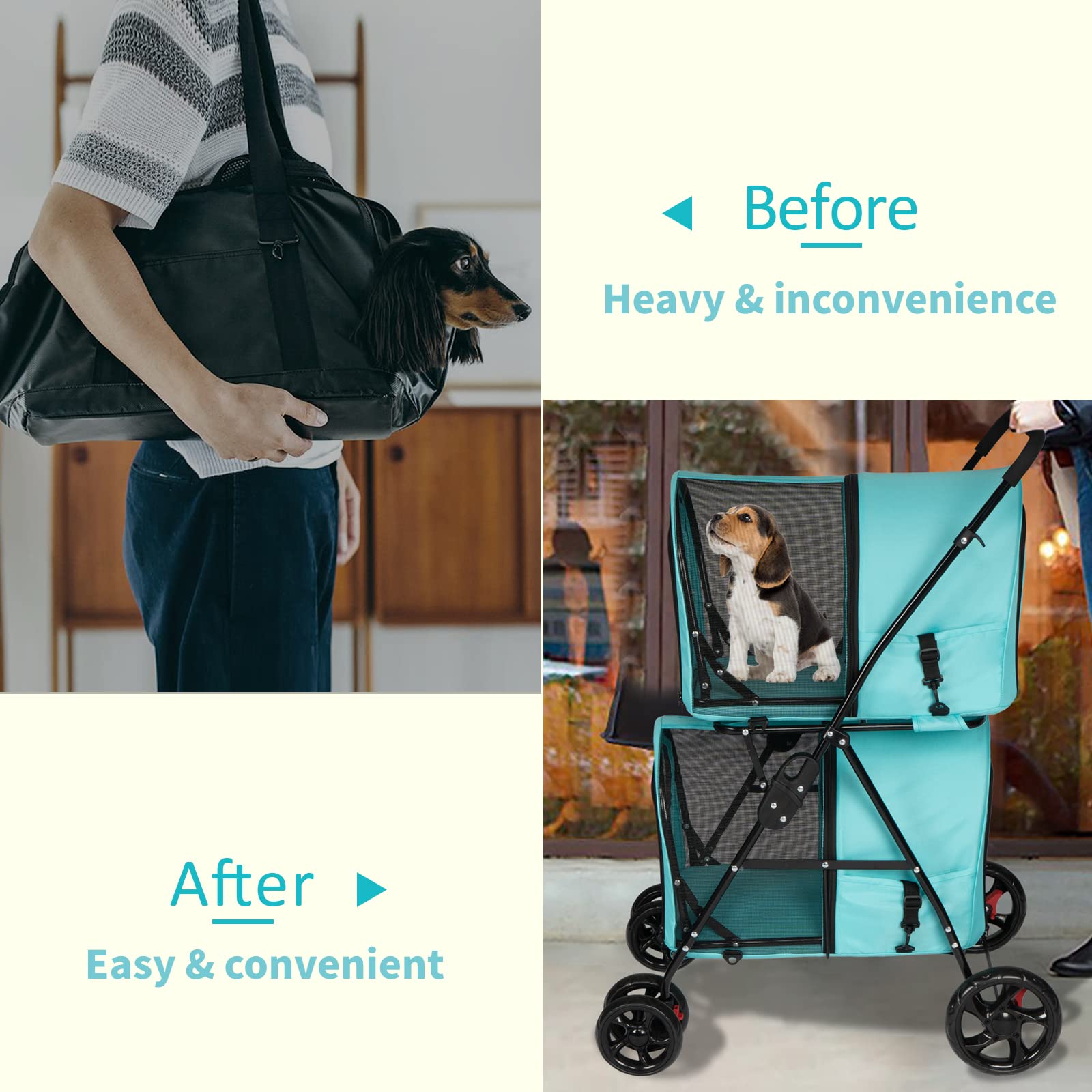 Kinsuite Foldable Cat Carrier & Pet Stroller - Lightweight 2-Wheel Travel Carrier for Small Dogs & Cats (Blue) - Perfect for Vet Visits, Air Travel & Outdoor Adventures