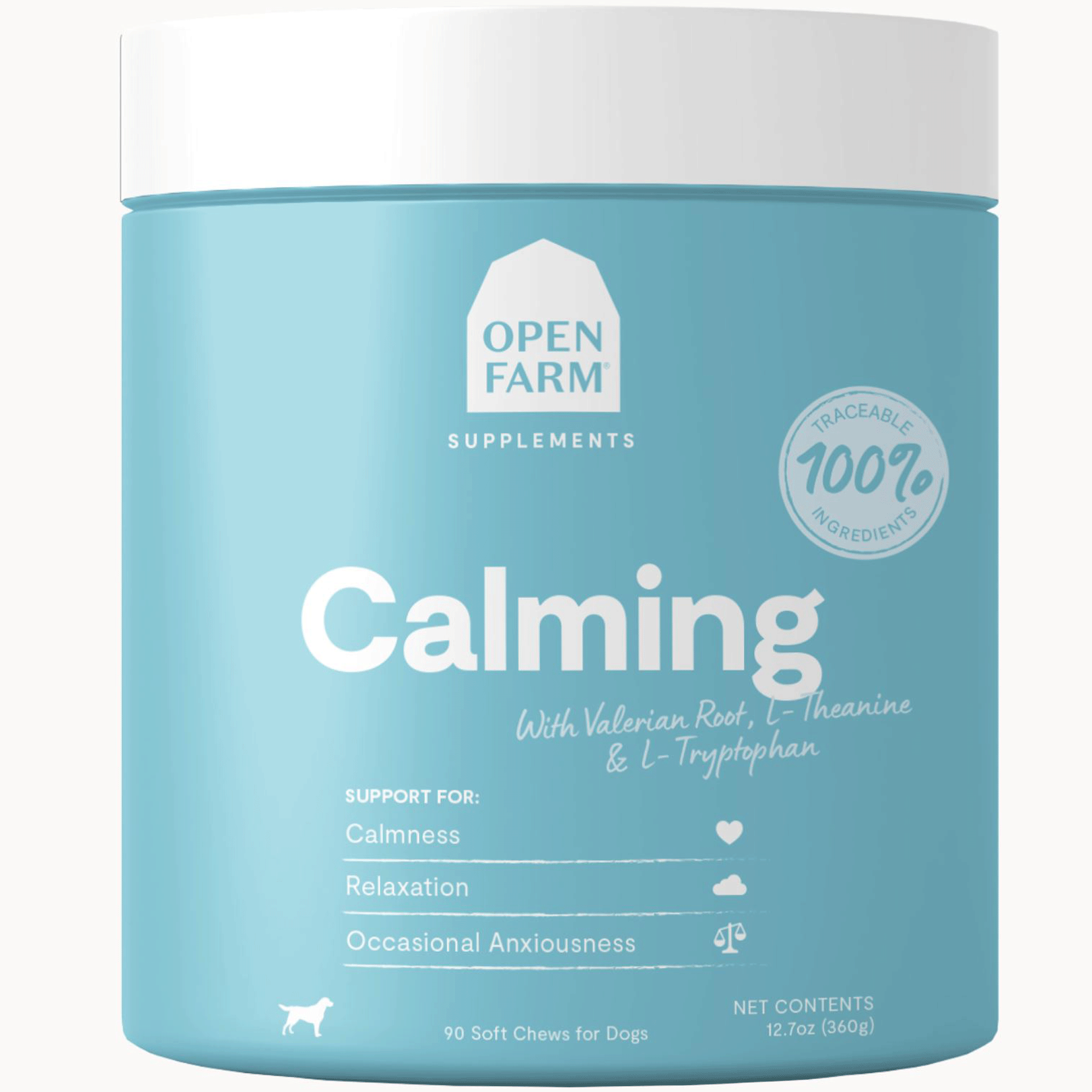 Open Farm Calming Chews for Dogs - 90 Count | Natural Stress & Anxiety Relief | Perfect for Travel, Vet Visits & Thunderstorms
