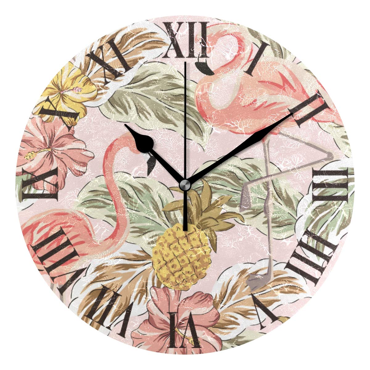 Stylish Hawaii Flamingo Pineapple Wall Clock - Silent Non-Ticking Decor for Home, Office, Bedroom & Living Room | Perfect Tropical Theme Decor for Beach Houses & Vacation Rentals