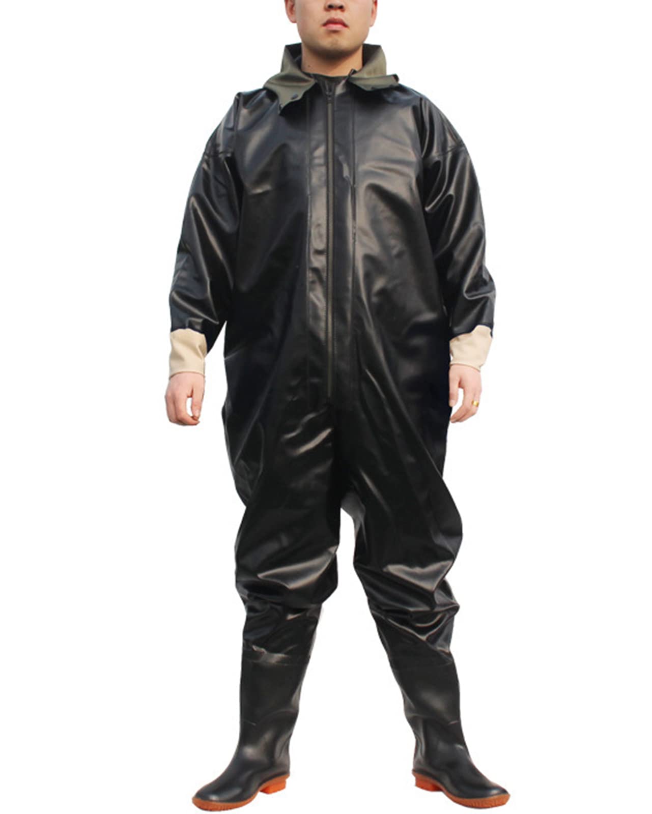 SCYDAO 1mm Full Body Fishing Waders for Men - Hooded Breathable Stocking Foot Wader with Zipper - Lightweight One-Piece Wading Pants for Fly Fishing, Trout Fishing & Outdoor Water Activities