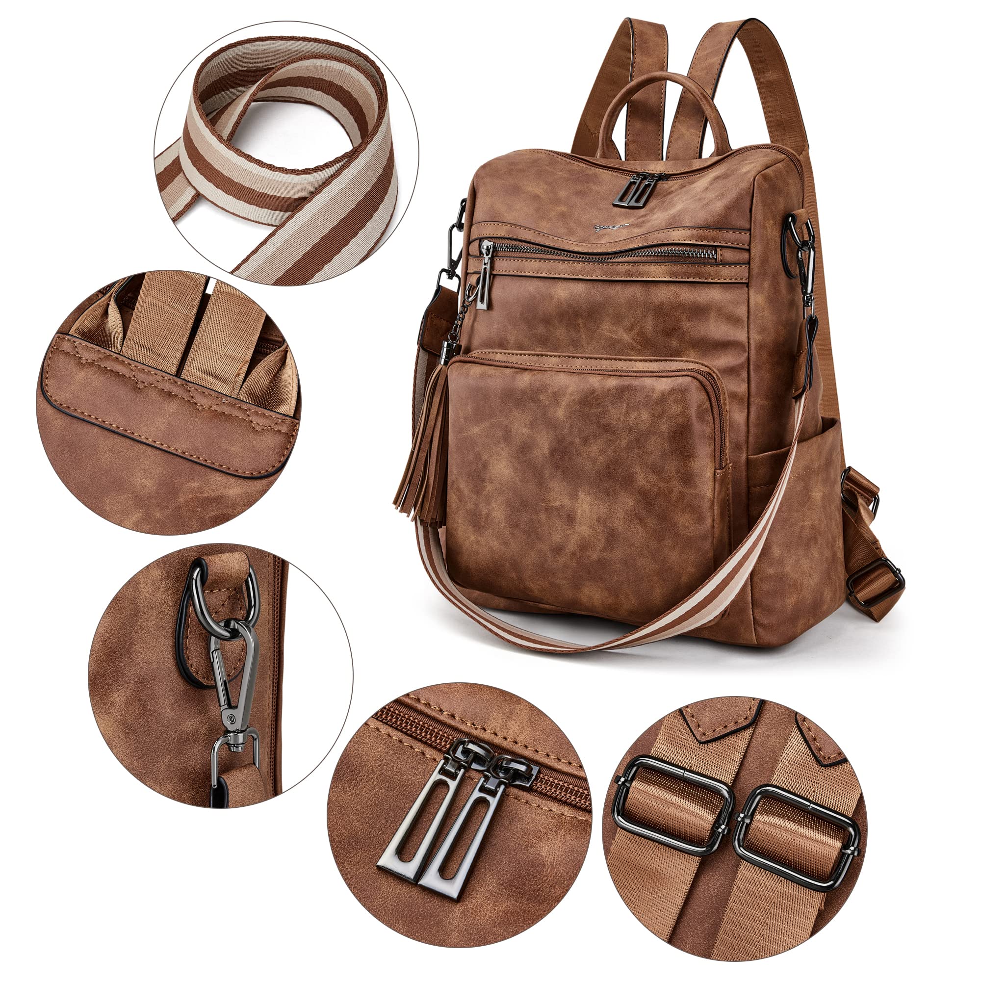 OPAGE Women's Leather Backpack Purse - Fashion Tassel Shoulder Bag for Travel & Work