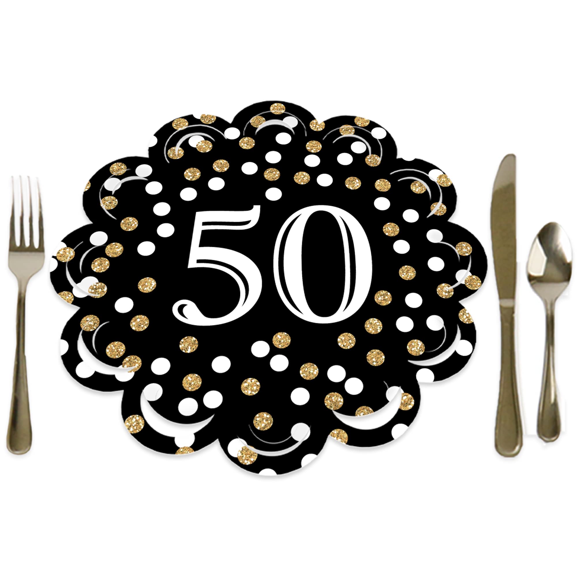 Big Dot of Happiness Gold 50th Birthday Party Decorations - Round Table Paper Chargers - Set of 12 Place Settings for Elegant Adult Celebrations & Milestone Events