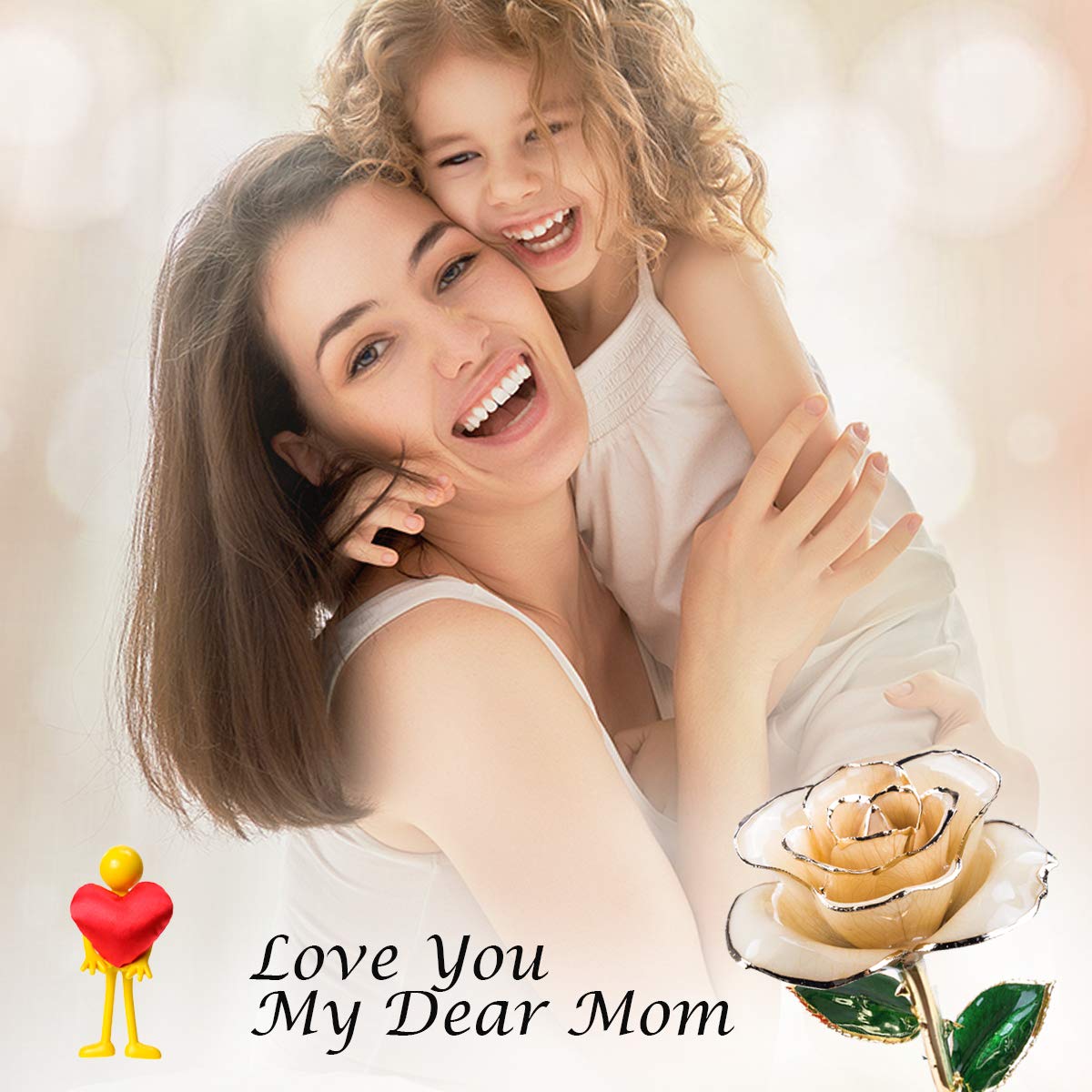 24K Gold Dipped Real Rose with Long Stem & Display Stand - Elegant Birthday, Anniversary, Valentine's Day & Mother's Day Gift for Her (Ivory White) - Perfect for Romantic Surprises, Home Decor & Luxury Gift Giving