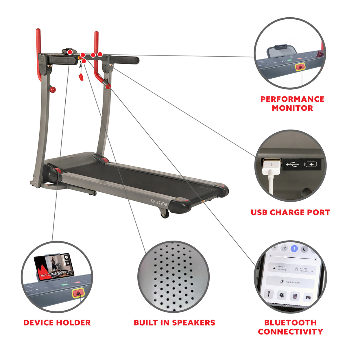 Folding Electric Treadmill with 12-Level Auto Incline, LCD Display & Heart Rate Monitor - SF T7909 | Perfect for Home Gym, Cardio Workout & Small Spaces