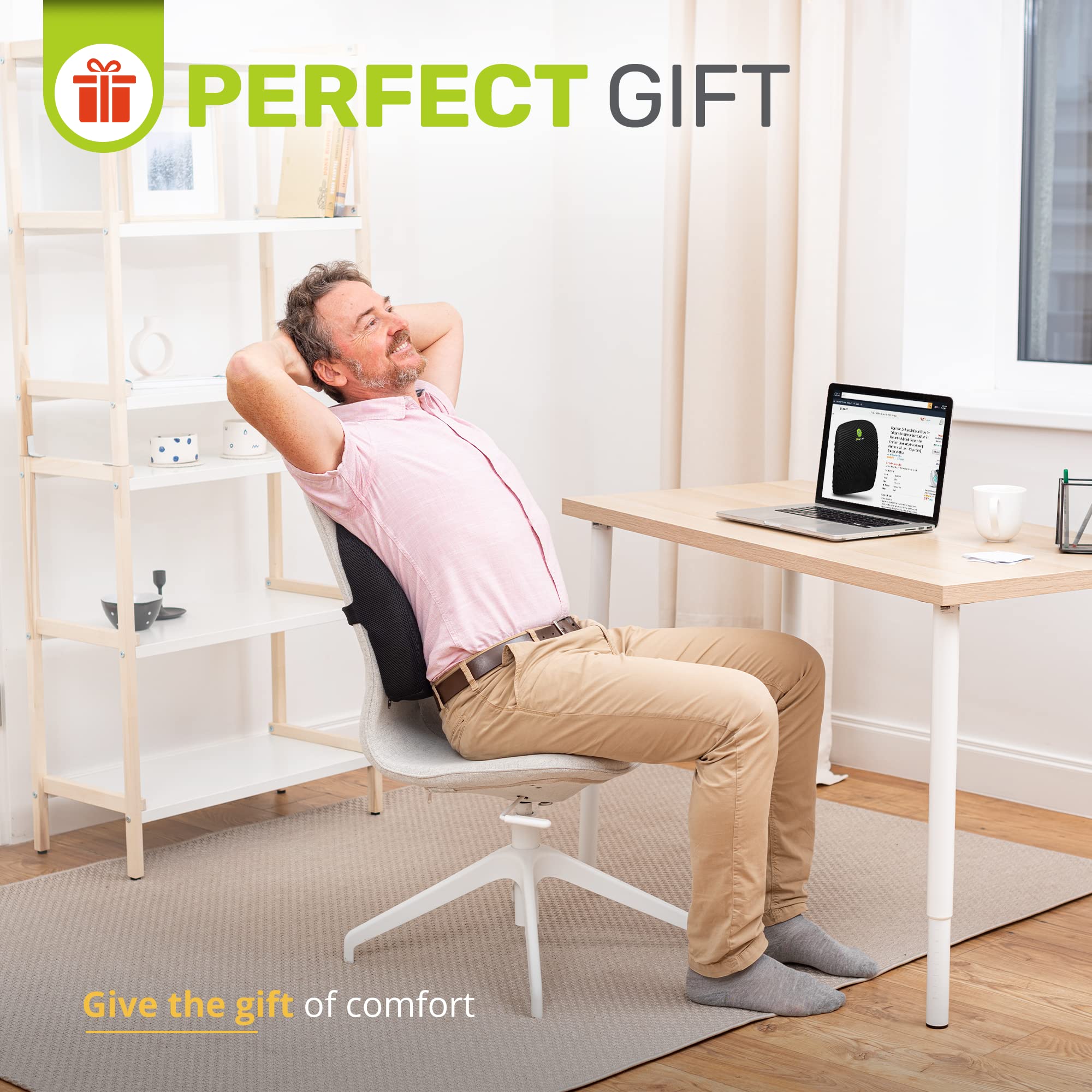 ErgoFoam Lumbar Support Pillow for Office Chairs - Premium Breathable Mesh Back Cushion for Back Pain Relief - Most Comfortable Orthopedic Seat Cushion for Home & Office Use - Perfect for Long Work Hours, Gaming, and Driving
