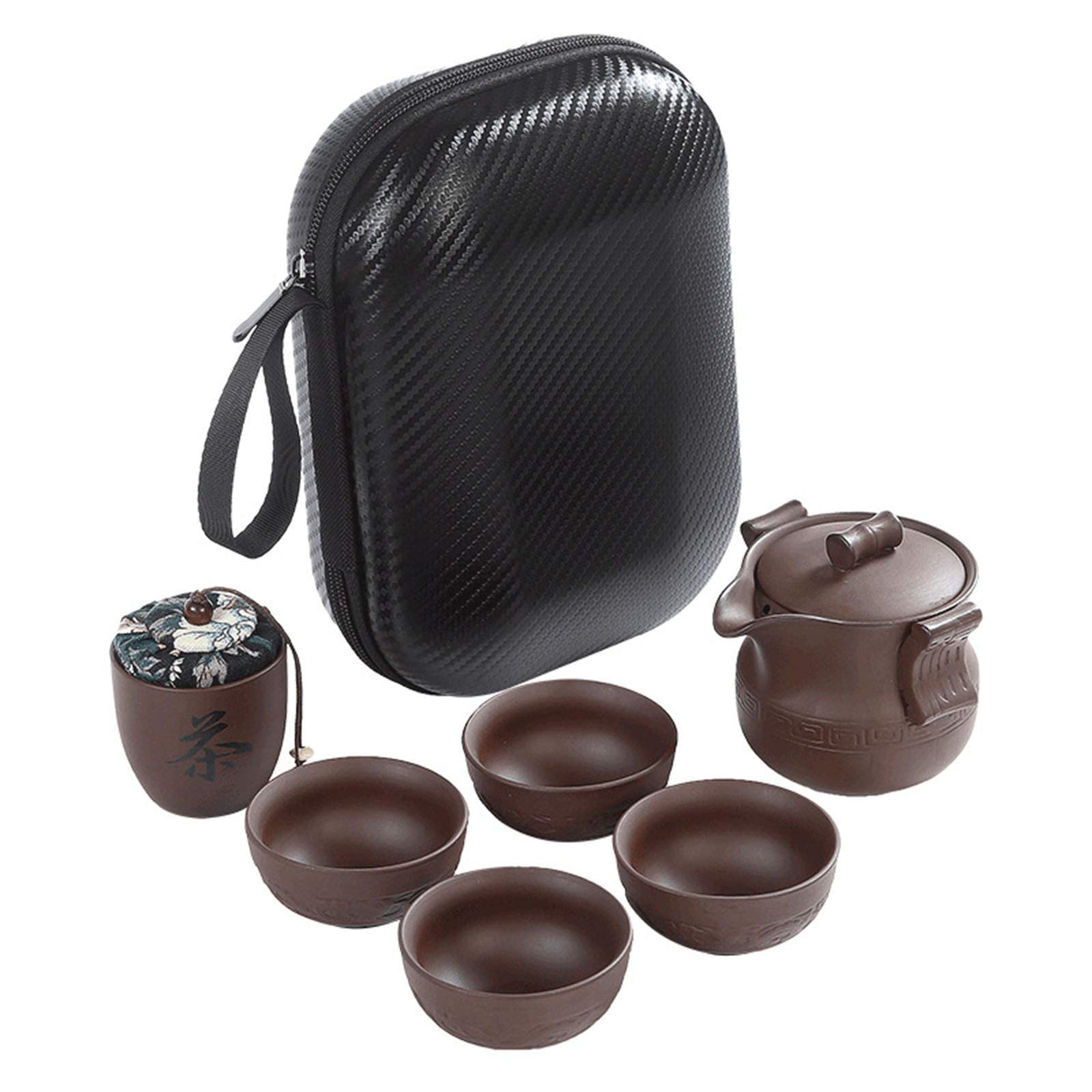 Premium DUTUI Purple Sand Tea Set - Portable Travel Teapot with 4 Cups & Storage Bag - Ideal for Camping, Picnics & Outdoor Tea Ceremonies
