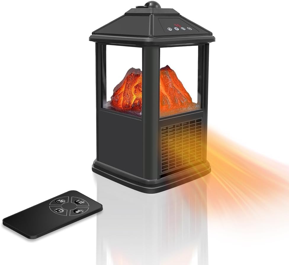 Portable 3-Sided Electric Fireplace Heater - Freestanding Mini Indoor Space Heater with Realistic Flame, Thermostat, Timer & Remote Control - Overheat Protection - Perfect for Living Rooms, Bedrooms & Offices