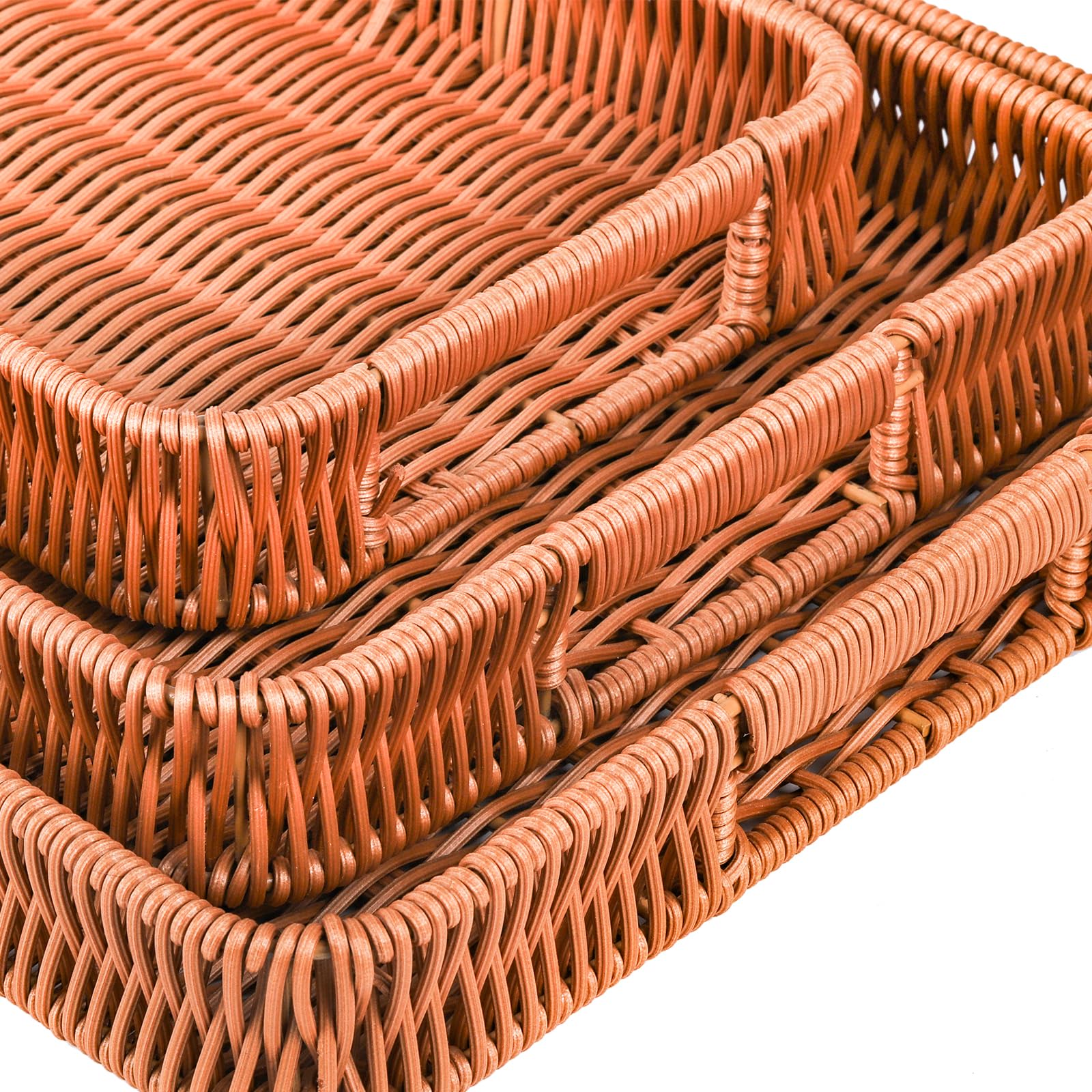 Yarlung 3-Pack Woven Storage Baskets with Handles - Rectangular Poly Wicker Serving Trays for Bread, Fruit, Vegetables, Snacks & Drinks - Perfect for Breakfast, Dining Table, Coffee Table & Kitchen Organization (3 Sizes)