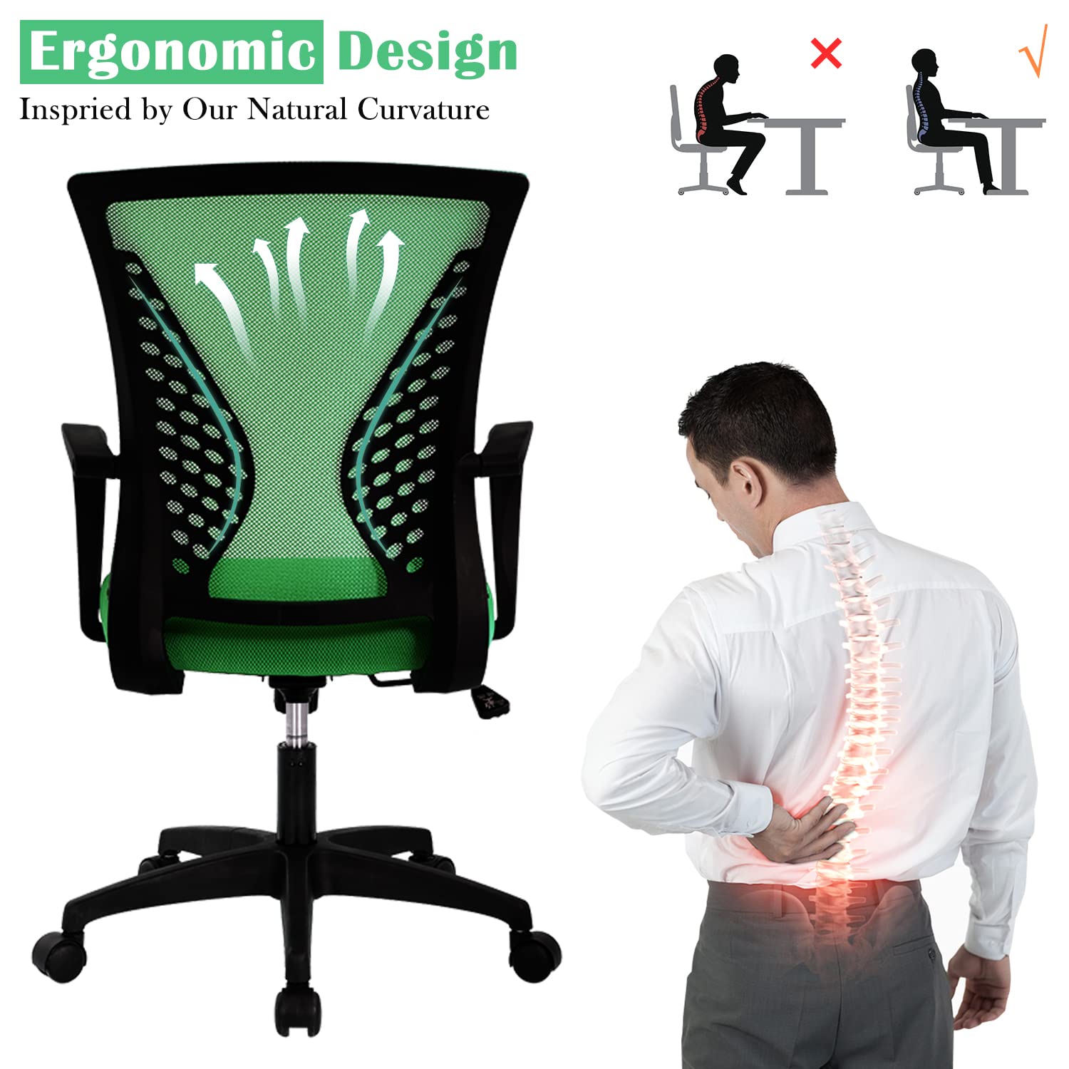 Ergonomic Office Chair for Women - Adjustable Mid Back Swivel Computer Chair with Lumbar Support & Breathable Mesh - Perfect for Home Office, Meeting Rooms & Long Work Sessions