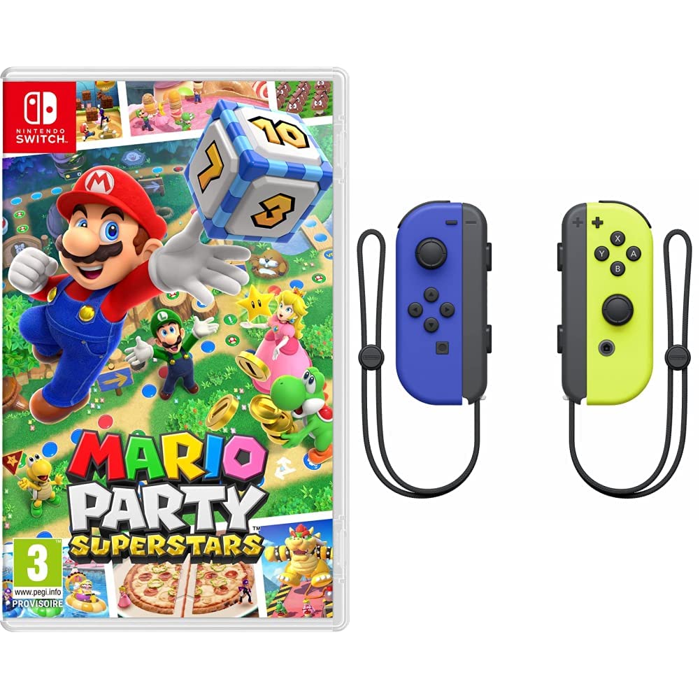 Mario Party Superstars for Nintendo Switch with Neon Blue Left & Yellow Right Joy-Con Pair - Fun Multiplayer Game for Family & Friends Game Nights