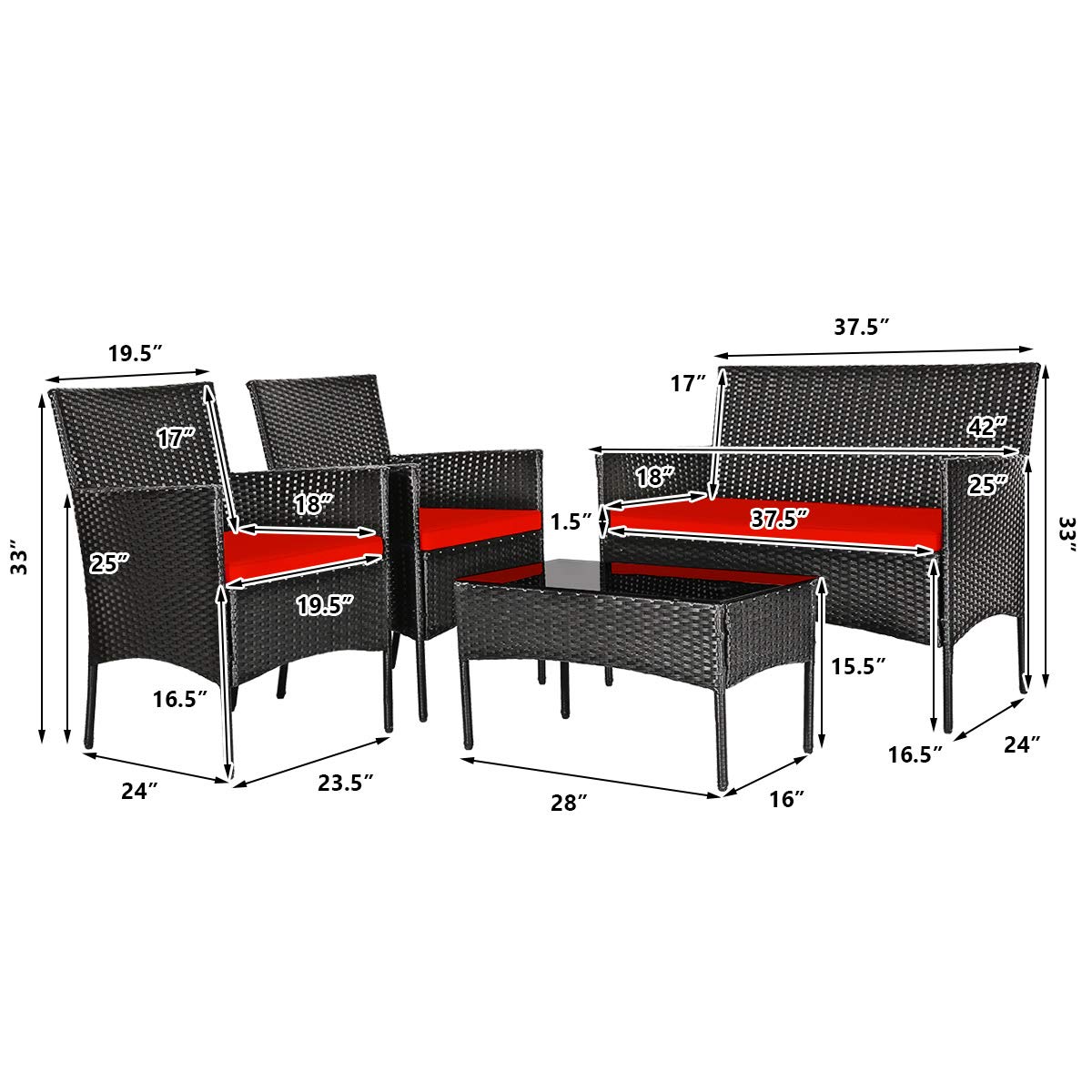 8-Piece Outdoor Patio Furniture Set - Rattan Wicker Conversation Sofa with Tempered Glass Table & Removable Cushions - Perfect for Poolside, Garden, Backyard, and Patio Relaxation