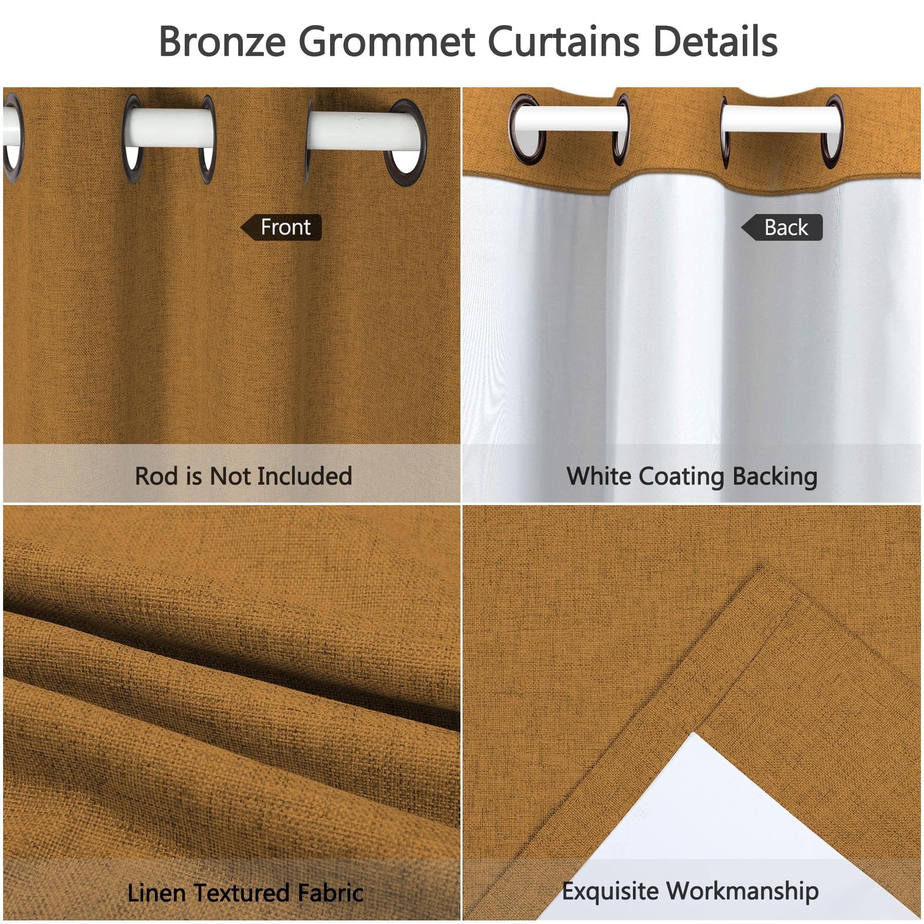 Frelement 100% Blackout Thermal Insulated Linen Curtains - 100 Inch Wide x 96 Inch Long (2 Panels) - Bronze Grommet Top, Noise Reducing, Full Light Blocking for Living Room & Bedroom - Perfect for Home Theater, Nursery, and Shift Workers (Chocolate Brown)