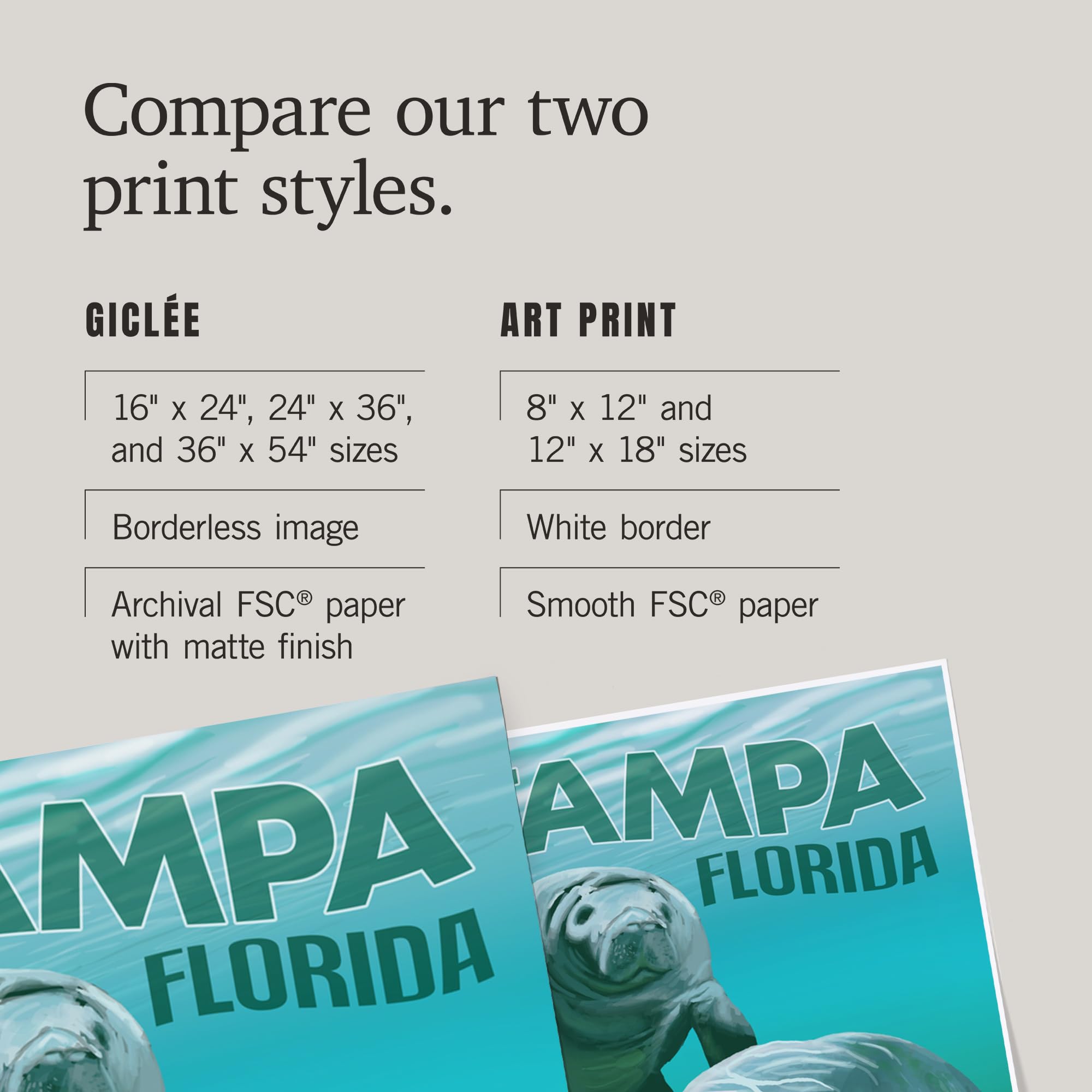 Lantern Press 16x24 Inch Giclee Art Print - Tampa Florida Manatees Wall Decor - Premium Canvas Painting for Living Room, Bedroom & Office