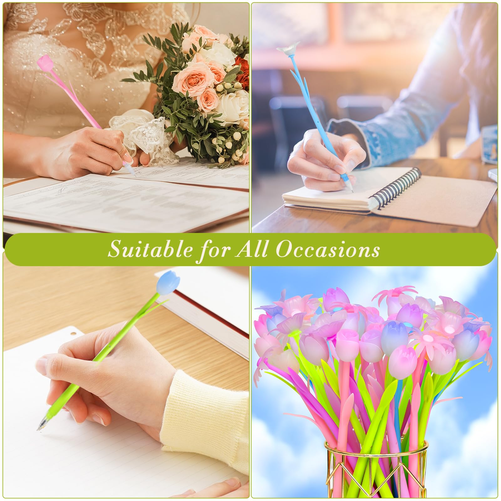18-Pack Color Changing Flower Pens - Vibrant Gel Ink Ballpoint Rose Pens for School, Home & Office - Perfect Gift Set (Daffodil, Lampranthus, Spectabilis, Tulip, Rose) - Great for Note-Taking, Journaling & Creative Writing