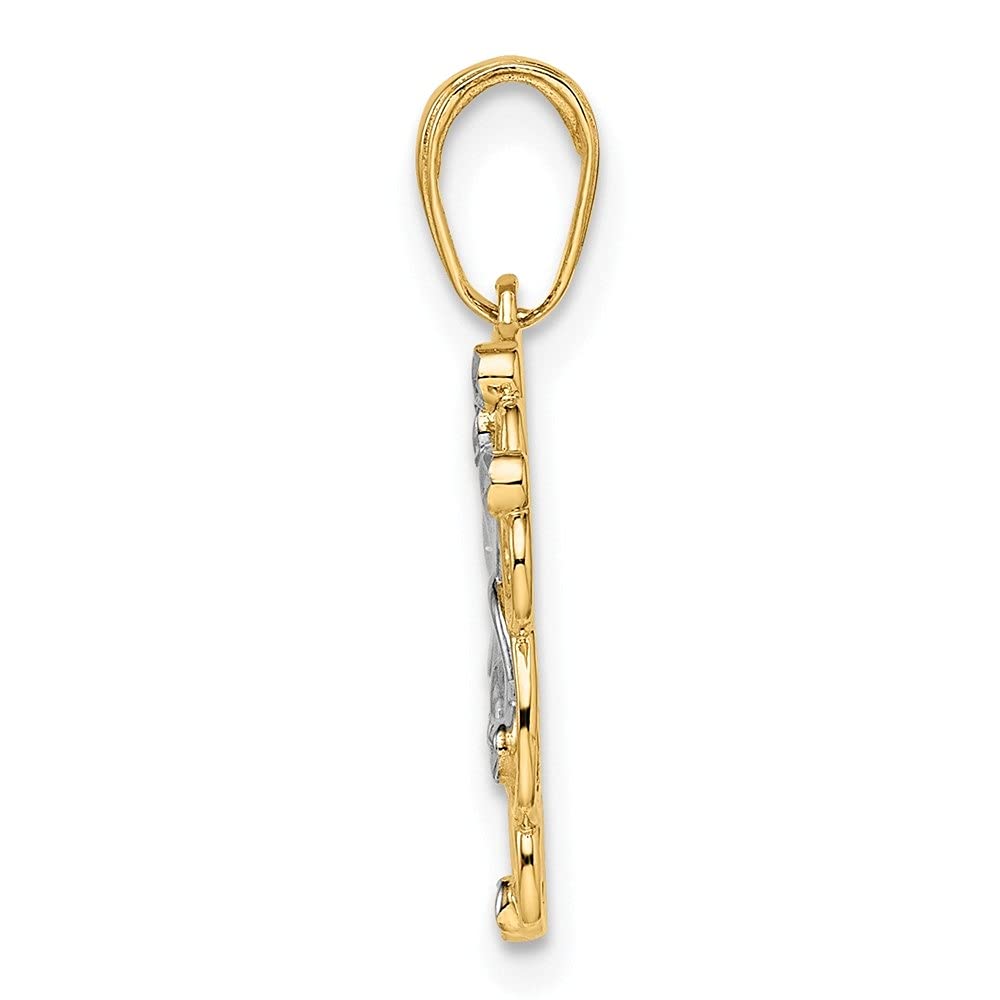 14K Yellow & White Rhodium Diamond-Cut Floral Pendant Necklace - 21.67mm x 16.91mm - Elegant Jewelry Gift for Women - Perfect for Weddings, Anniversaries & Special Occasions
