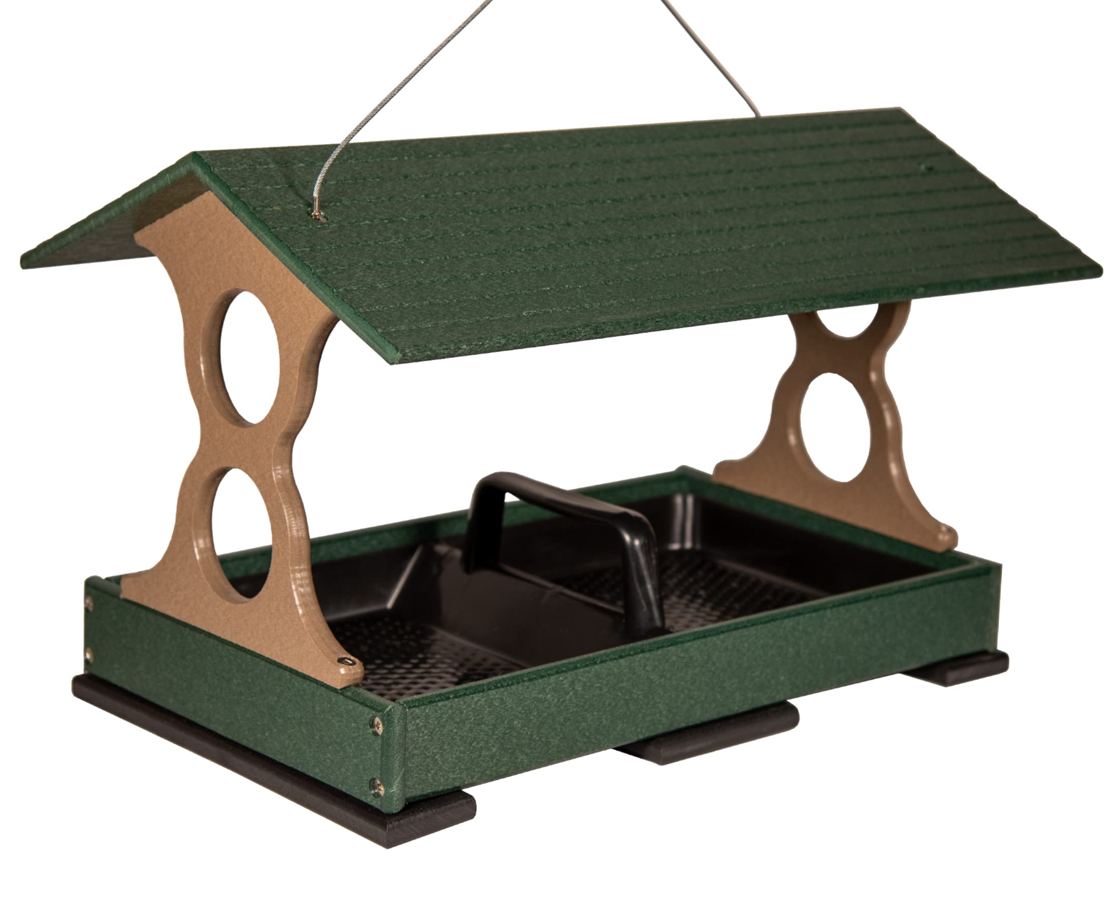 JC's Wildlife Large Fly-Thru Bird Feeder - Green & Tan Platform Feeder with Removable Seed Tray, Drainage Holes & 8-Cup Capacity - Easy to Clean for Backyard Bird Watching & Garden Decoration