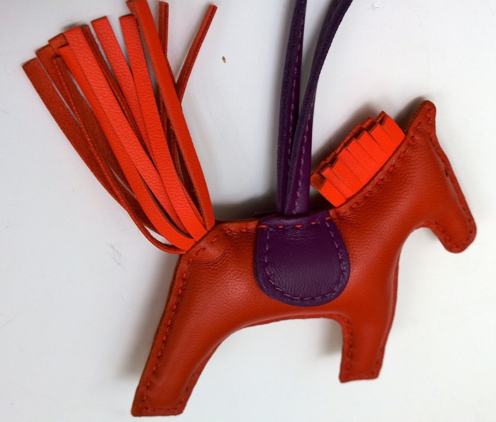 Hermès Rodeo PM Charm - Cornaline Orange Poppy Violet Leather Horse Bag Charm for Handbags | Perfect for Handbag Decoration & Gift Giving