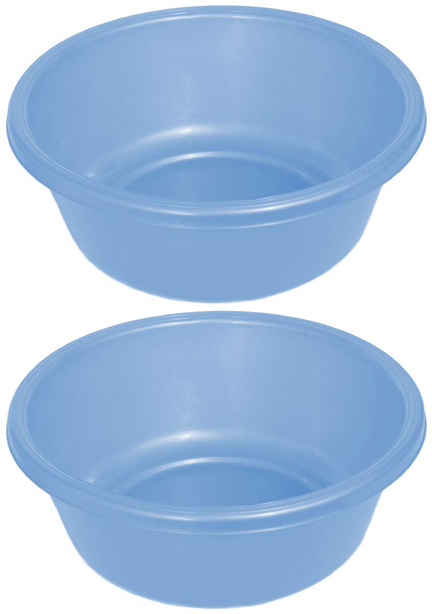Ybm Home Round Plastic Wash Basin 1147 (2-Pack, Light Blue) - Perfect for Laundry, Bathing Pets & Camping Essentials