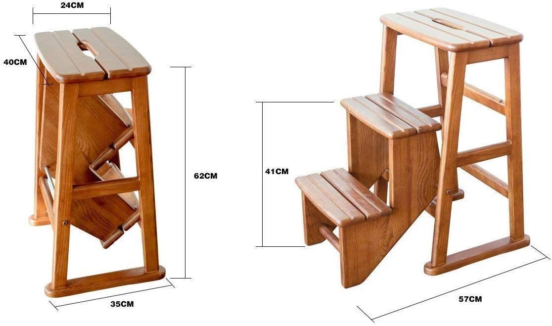 ZOUTYI 3-Step Solid Wood Folding Step Stool - Multi-Functional Dual Use Chair & Ladder for Home, Kitchen, Bathroom, and Garage Storage - Compact Space-Saving Design