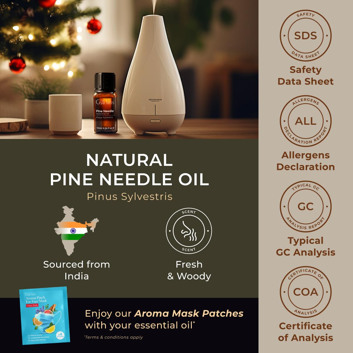 Gya Labs 100% Pure Pine Essential Oil - 0.34 Fl Oz Natural Pine Oil for Diffusers, Aromatherapy, Skin Care & Massage - Fresh Woodsy Scent for Relaxation, Stress Relief & Home Fragrance