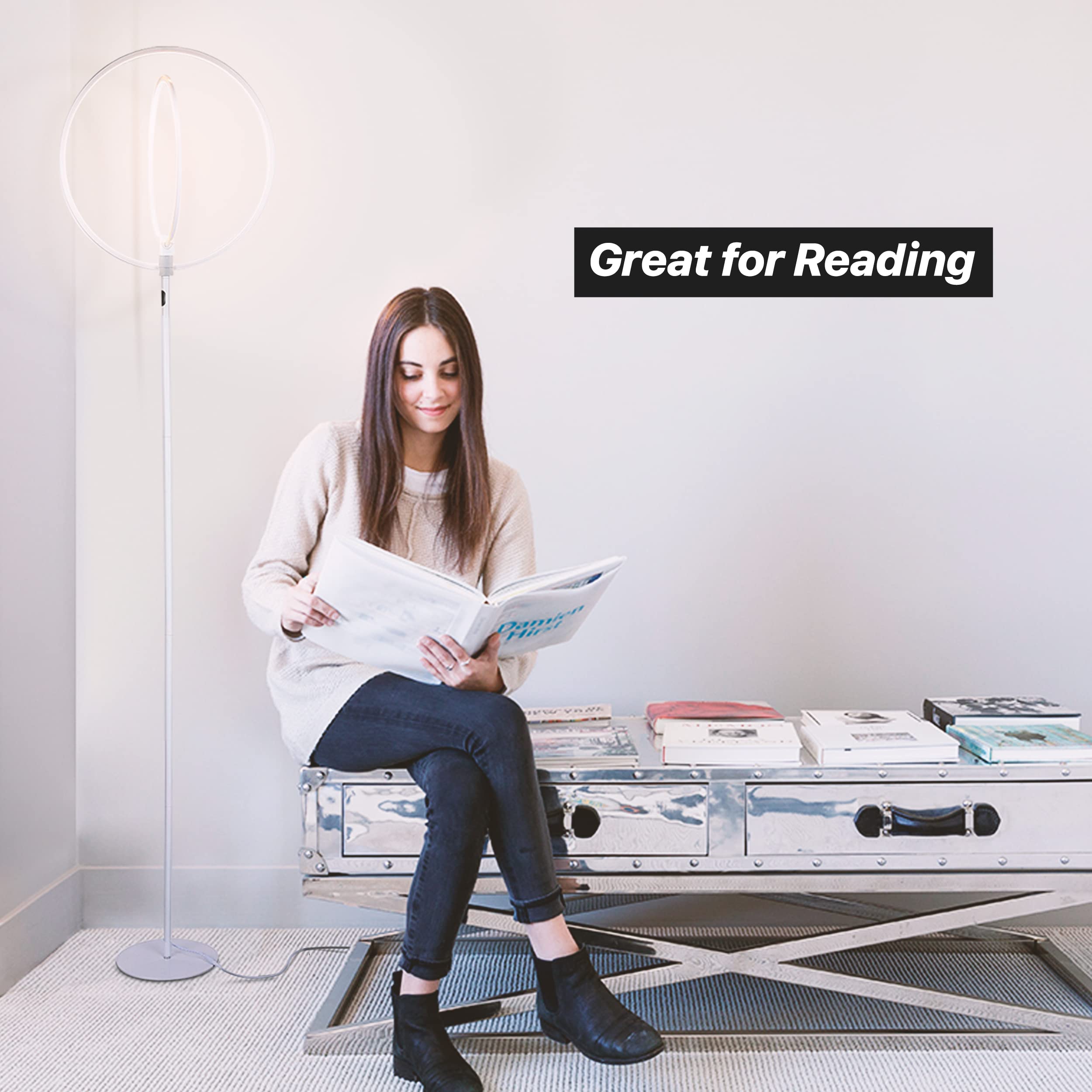 Brightech Eclipse Dimmable LED Floor Lamp - Modern Torchiere Standing Lamp for Living Room & Office - Super Bright Adjustable Tall Lamp with Remote Control - Silver - Perfect for Reading, Working & Home Decor