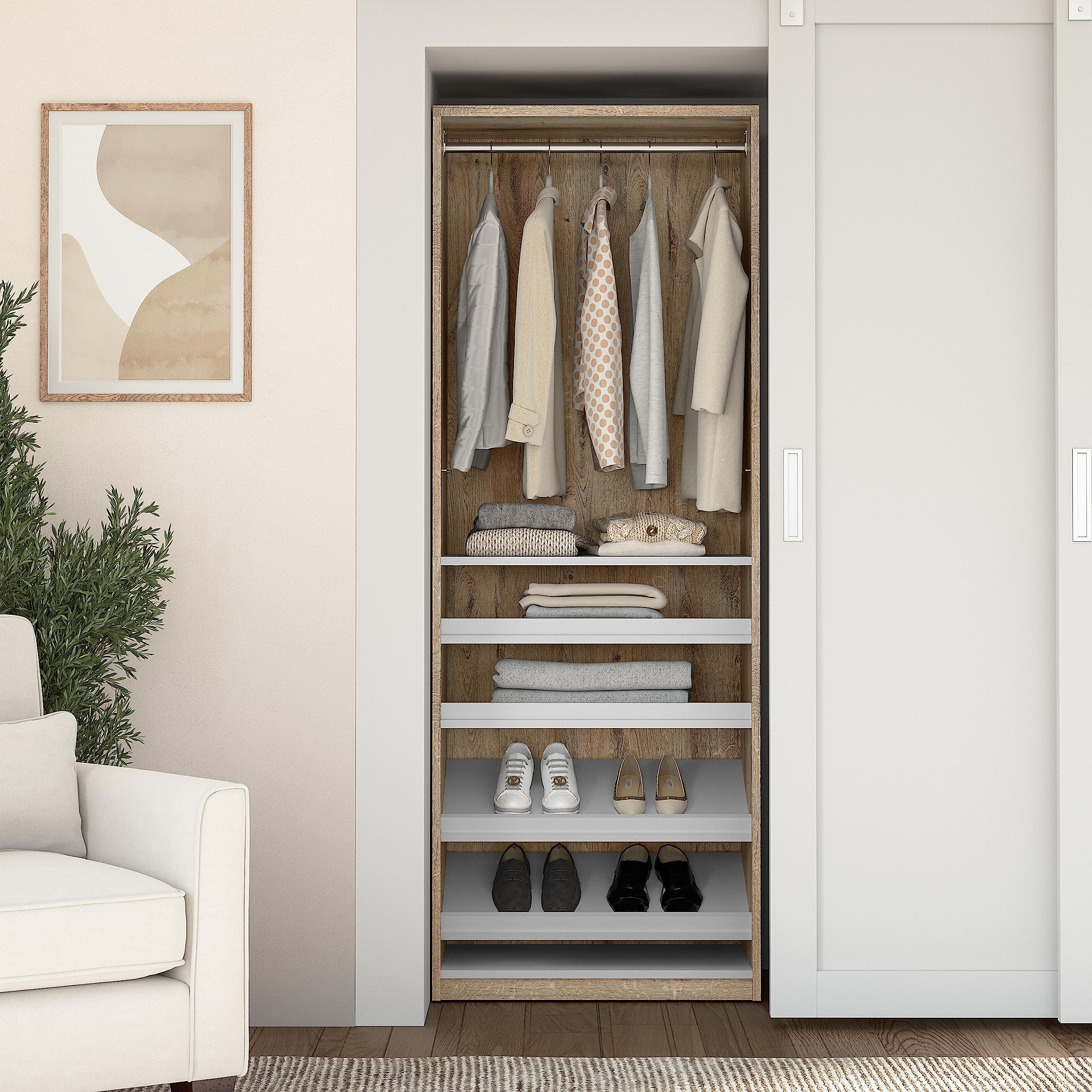 Bestar Cielo 30-inch Rustic Brown & White Closet Organizer - Space-Saving Wardrobe for Bedroom, Mudroom, Entryway & Kitchen Pantry | Perfect for Small Spaces & Home Organization