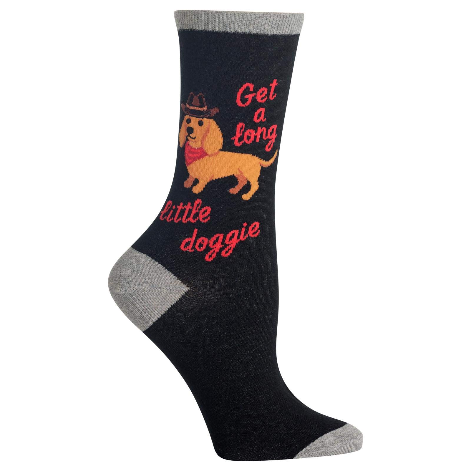 Women's Black Get a Long Little Doggie Socks - Cute Ankle Socks for Casual Wear, Gifts & Dog Lovers