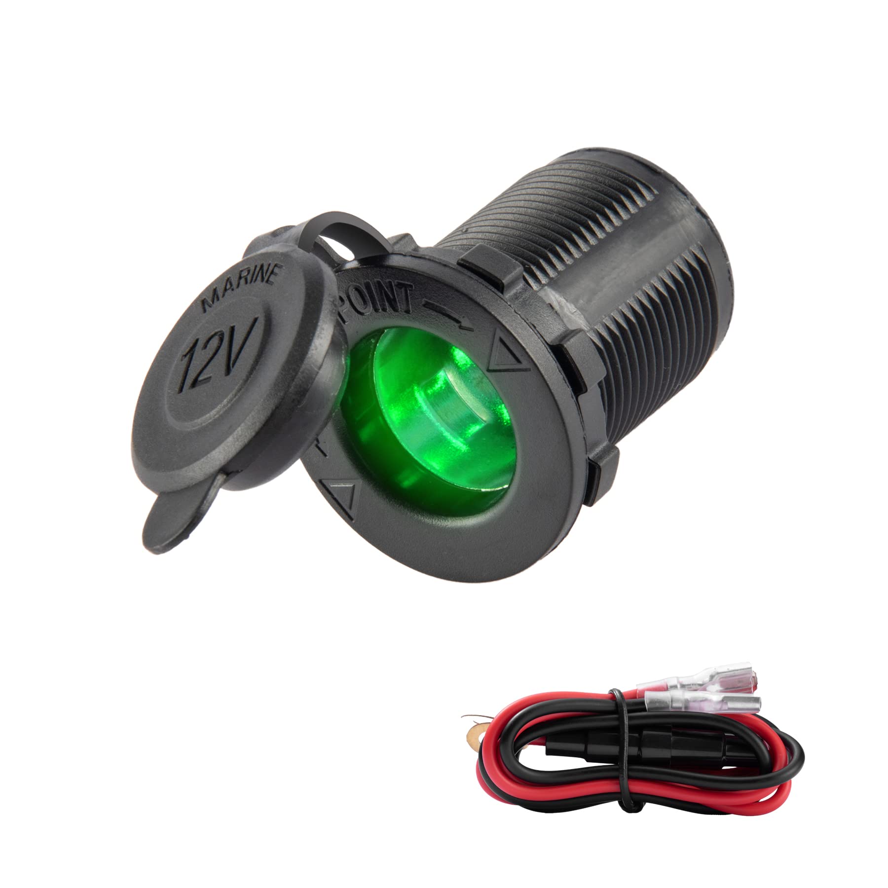 Universal 12V/24V Car Cigarette Lighter Socket - Waterproof Power Outlet for Car, Marine, Motorcycle, ATV & RV - LED Green Light Interior Accessories | Perfect for Road Trips, Camping & Emergency Power Supply