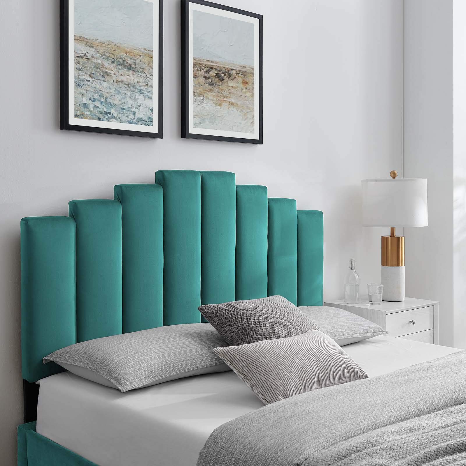 Modway Noelle Performance Velvet Full/Queen Headboard in Teal - Luxurious Bedroom Decor for Modern Homes & Guest Rooms