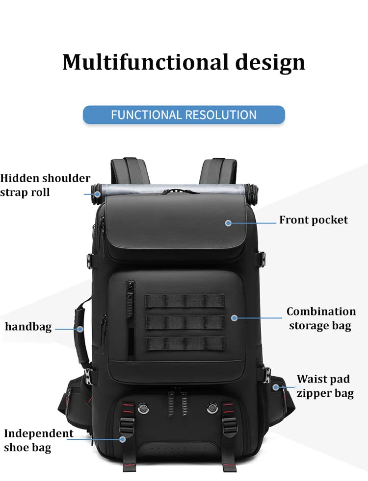 Waterproof 17 Inch Men's Travel Backpack with USB Charging Port & Shoe Compartment - 50L Business Laptop Backpack for Outdoor Trekking, Hiking, Camping - Perfect for Commuting, Business Trips & Adventure Travel